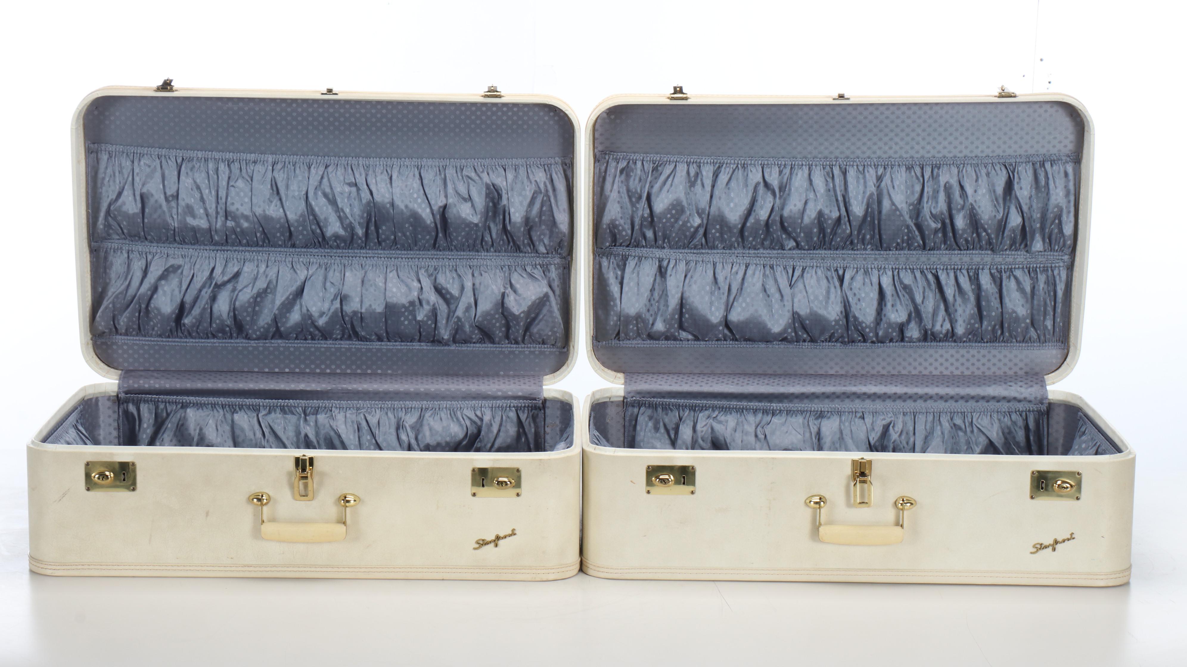 Starfront White Faux Leather with Blue Silk Lining Luggage