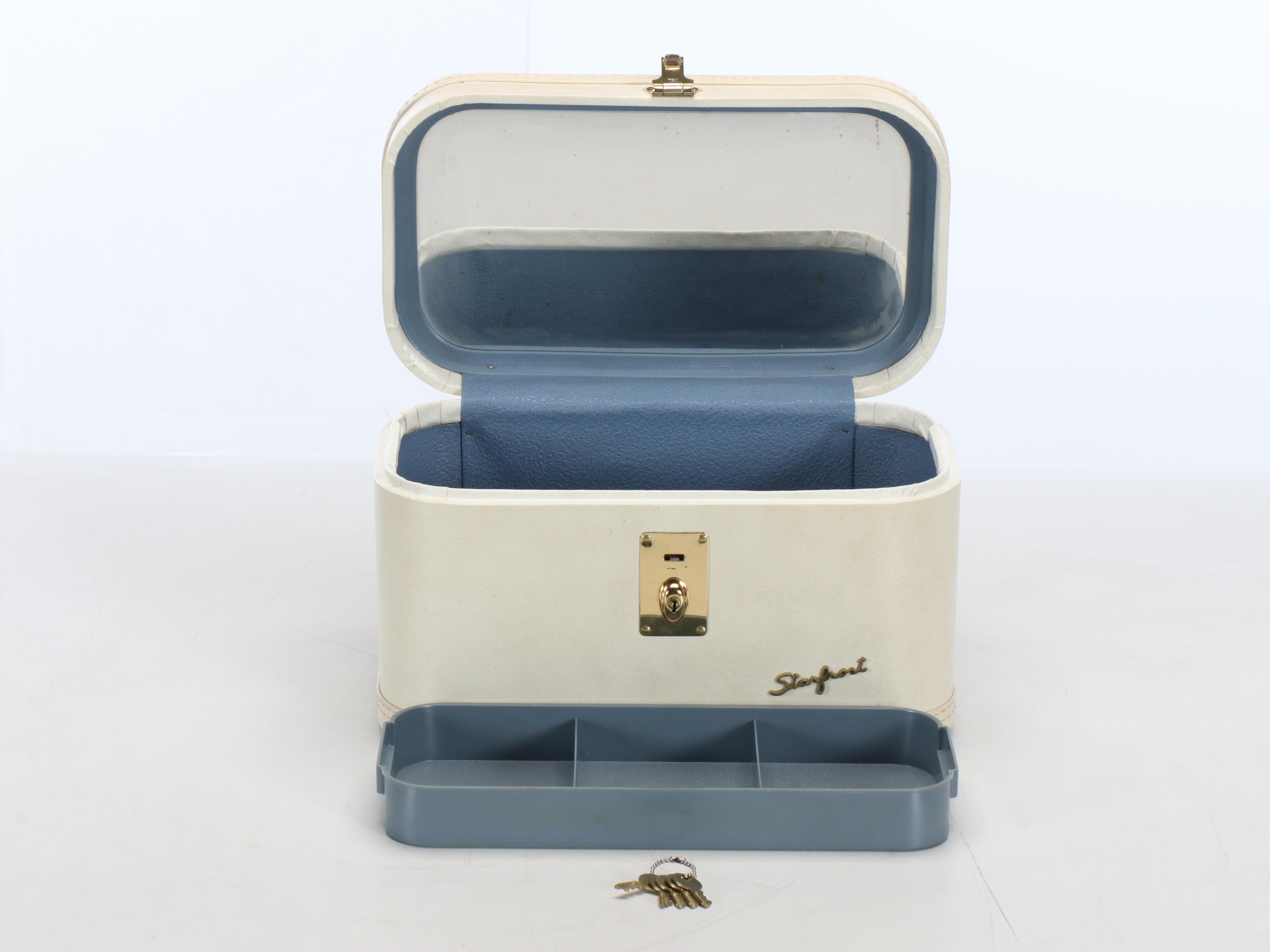 Starfront White Faux Leather with Blue Silk Lining Luggage