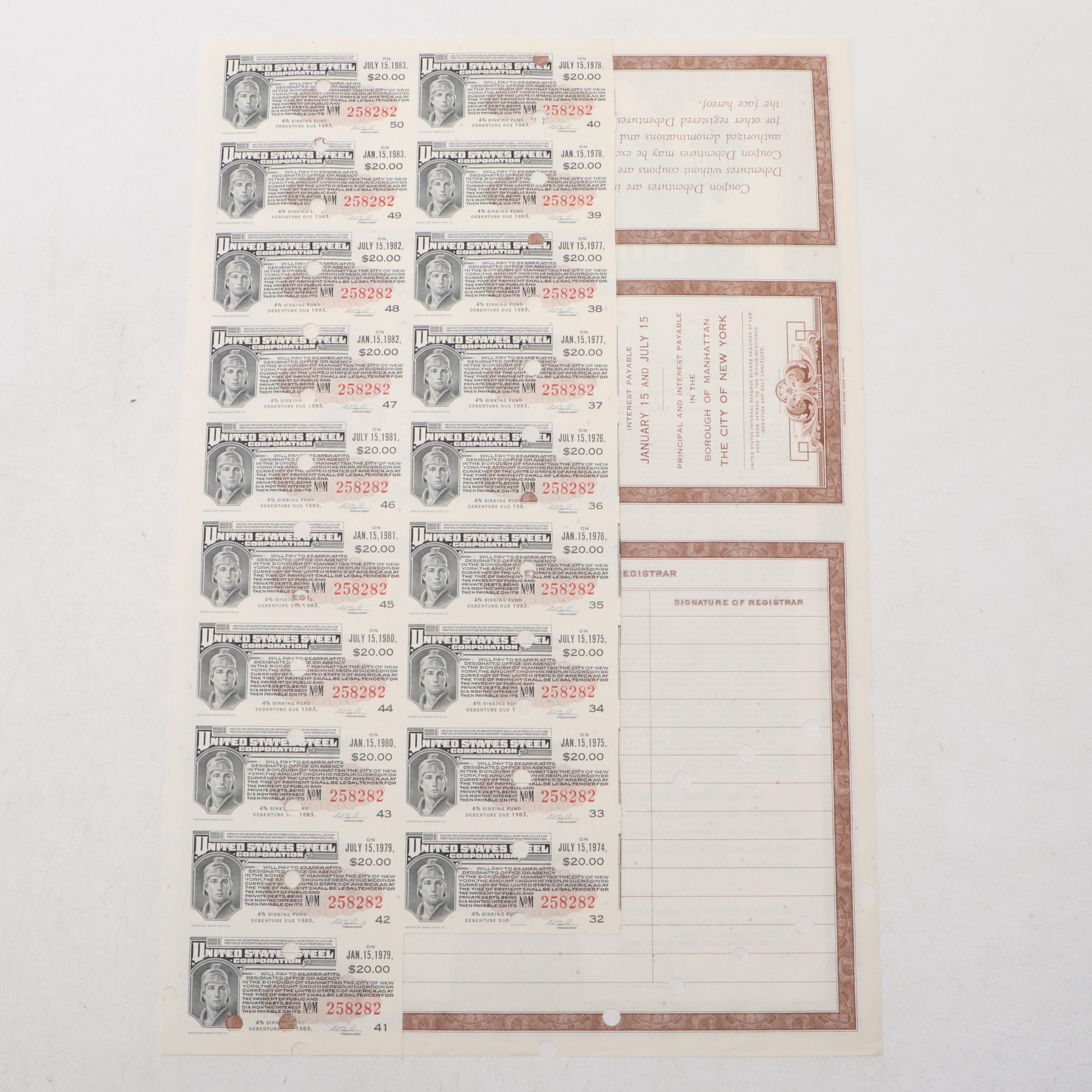 United States Steel Corporation 1,000 Shares Stock Certificate, 1958