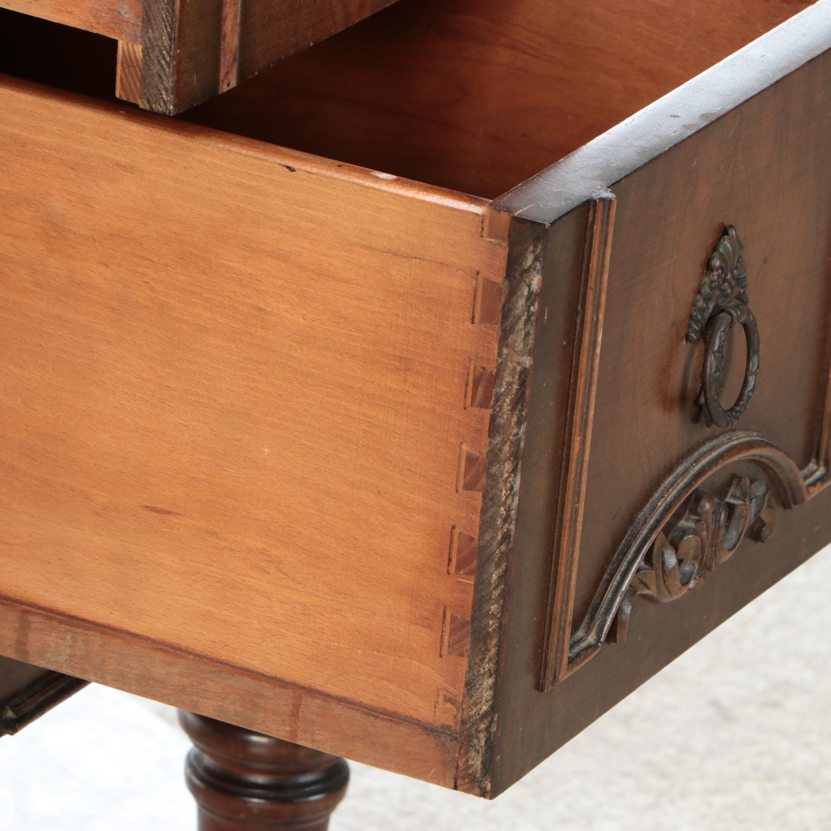 Pair of Jacobean Style Walnut Veneered Nightstands, 1930s