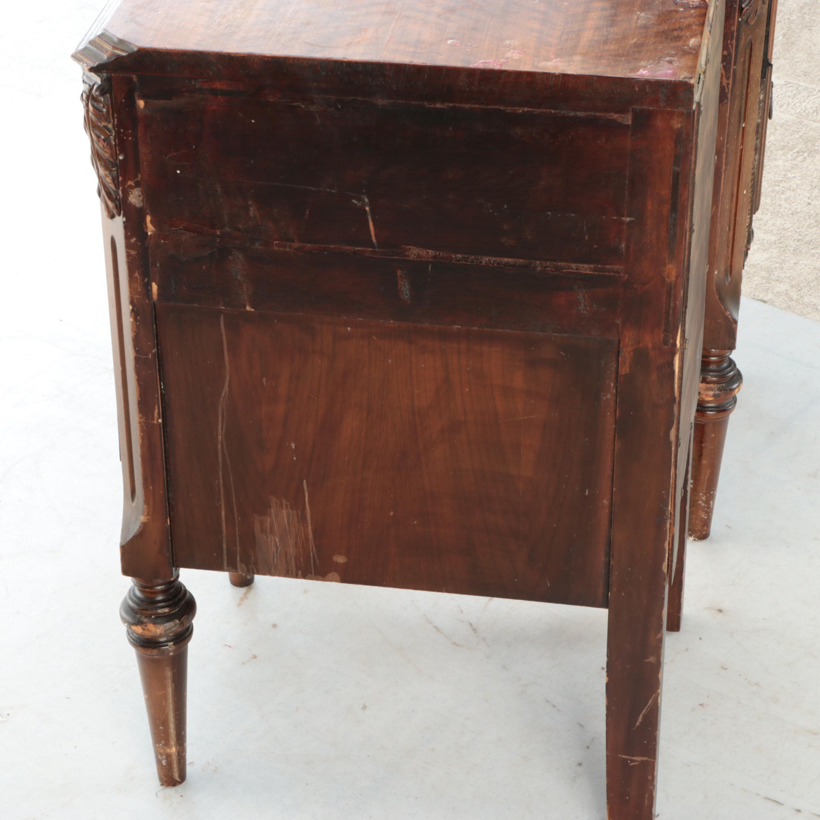 Pair of Jacobean Style Walnut Veneered Nightstands, 1930s