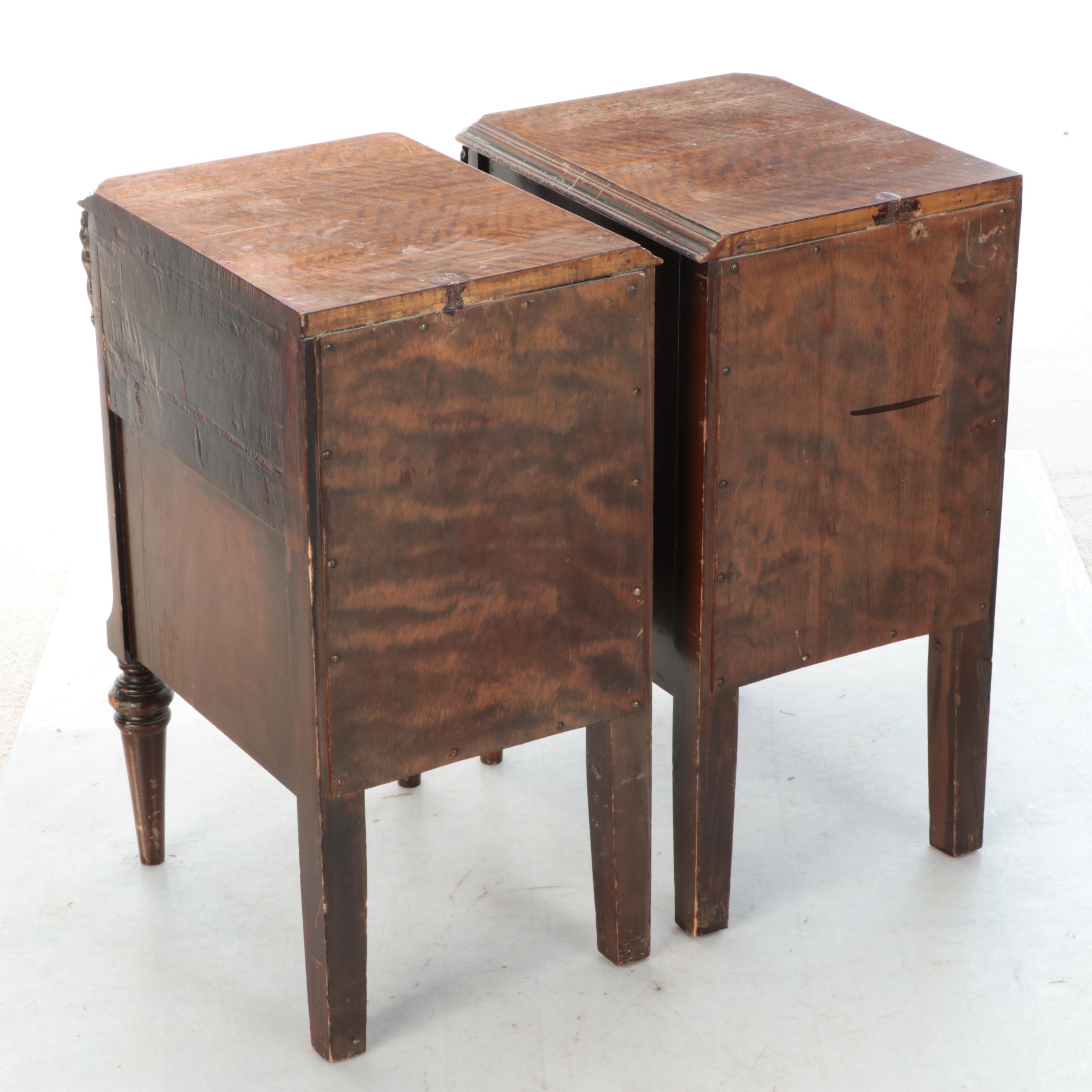 Pair of Jacobean Style Walnut Veneered Nightstands, 1930s
