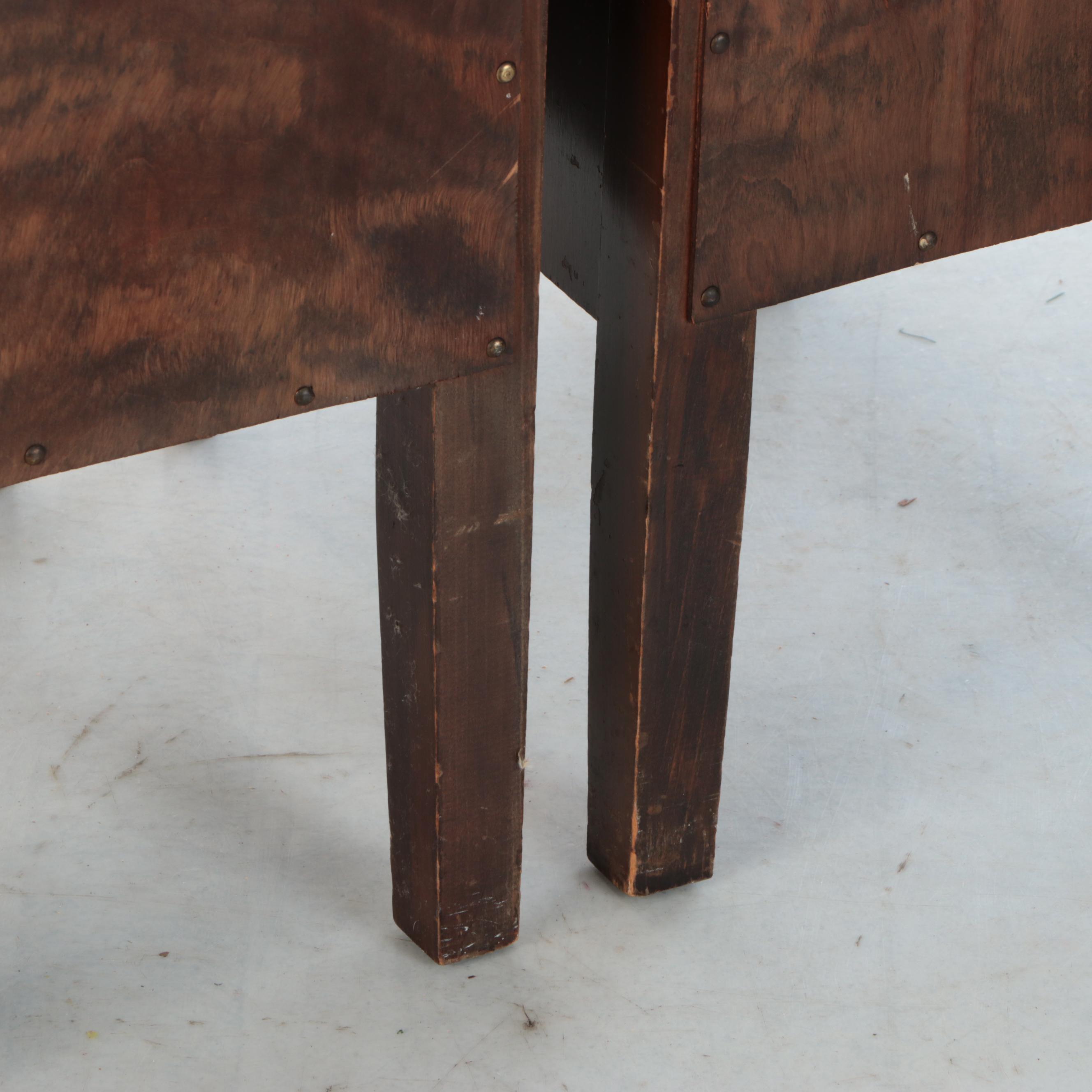 Pair of Jacobean Style Walnut Veneered Nightstands, 1930s