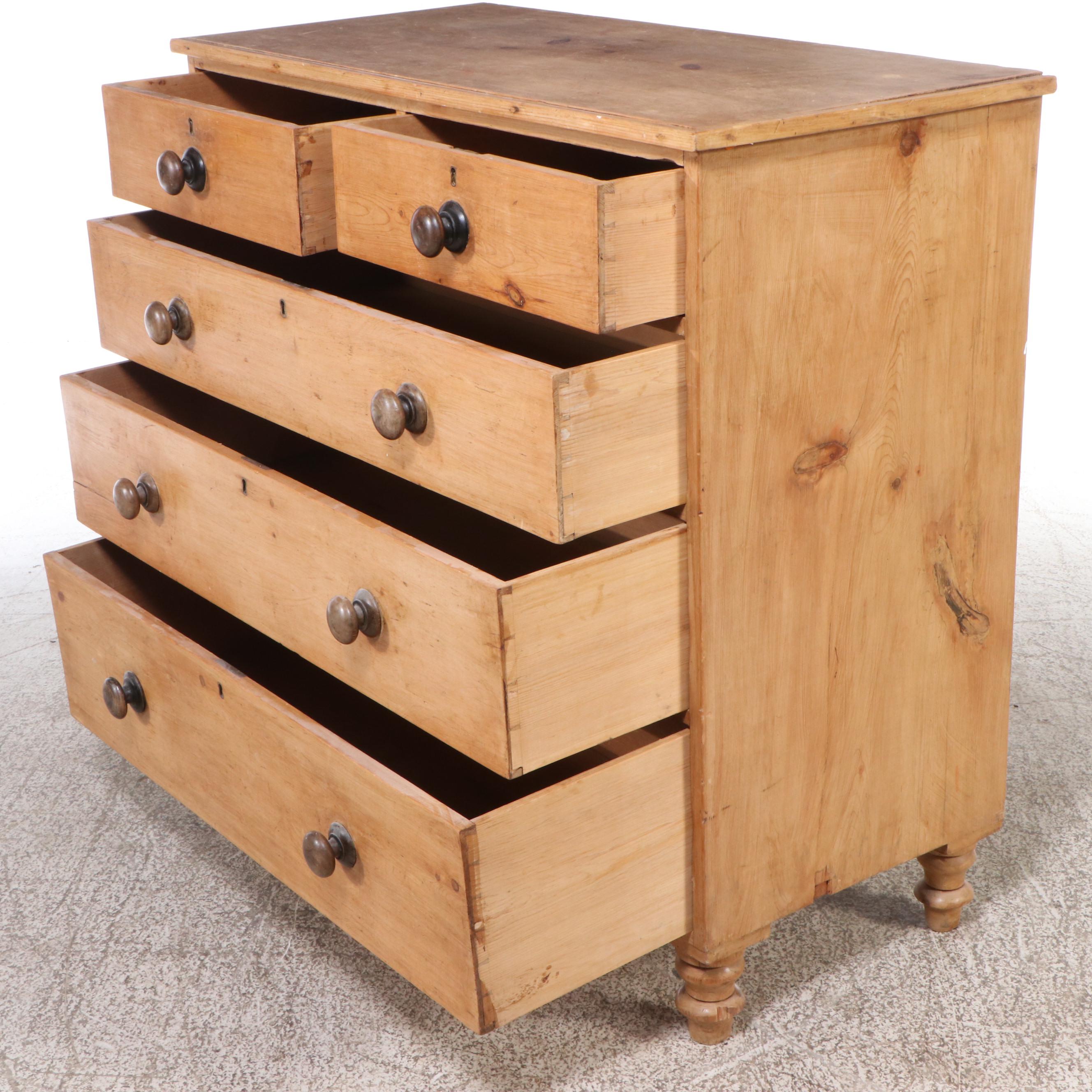 English or Welsh Pine Five-Drawer Chest, Mid-19th Century