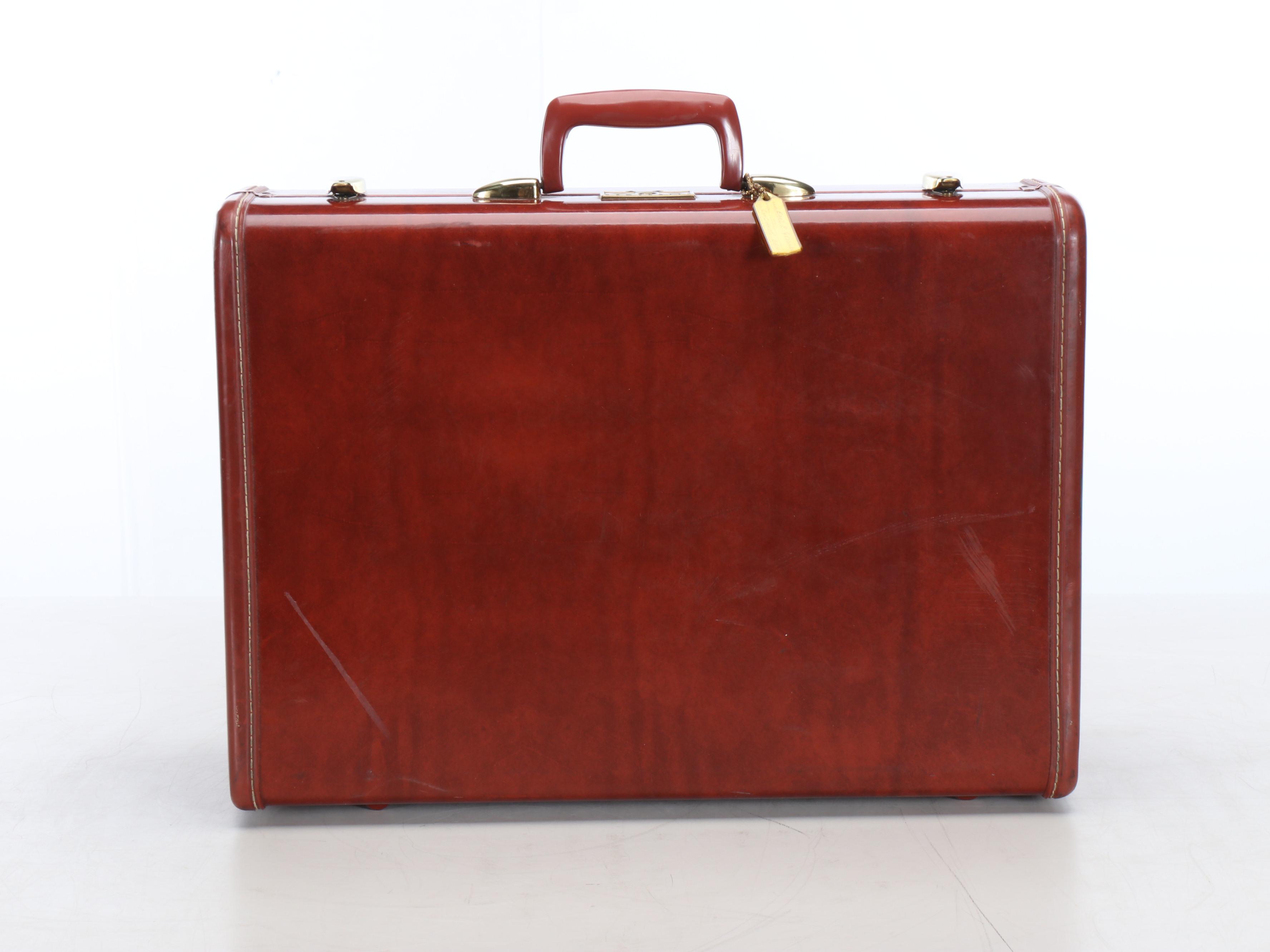 Samsonite Brown Vinyl Handheld Luggage with Brass Hardware