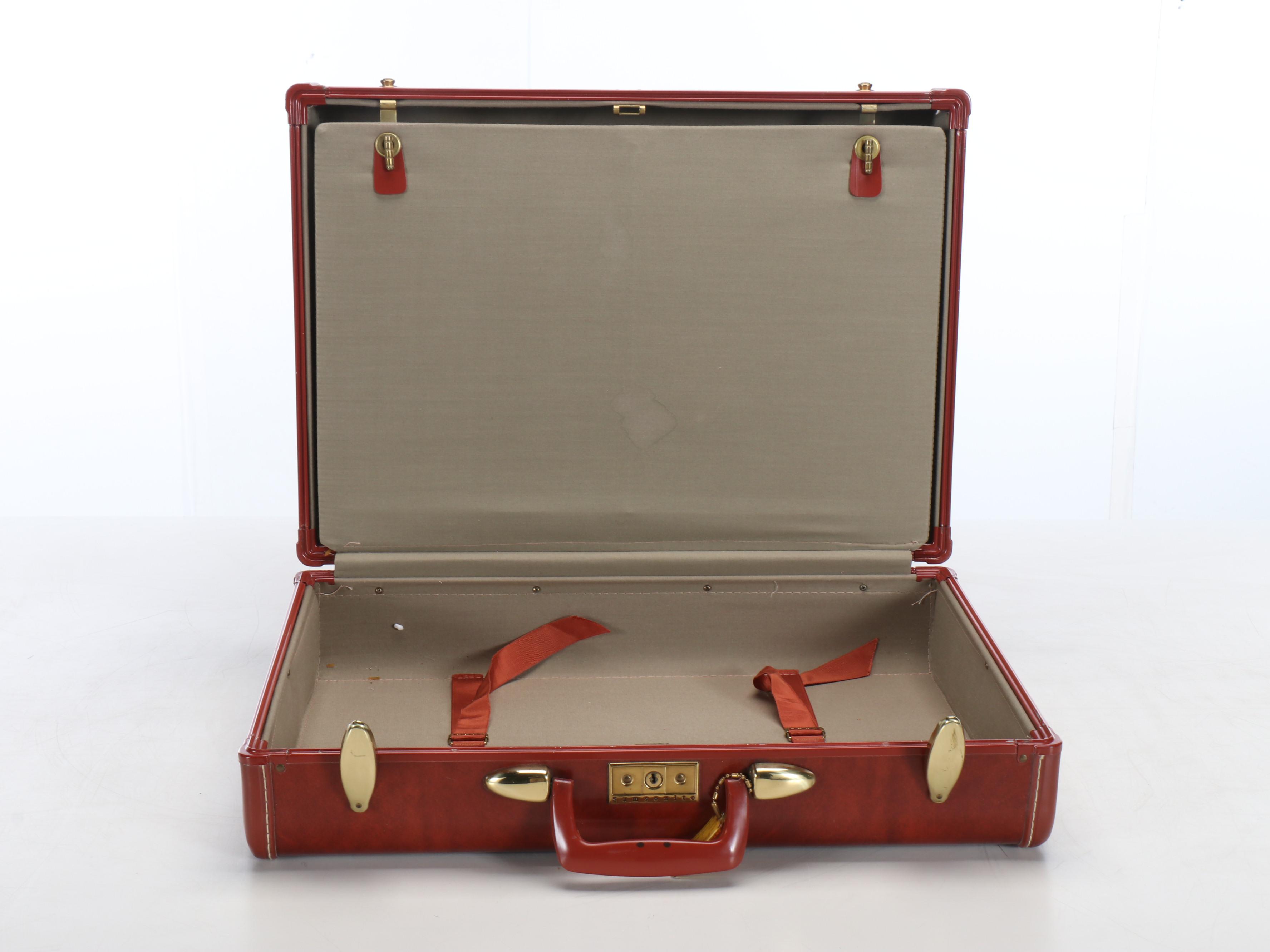 Samsonite Brown Vinyl Handheld Luggage with Brass Hardware