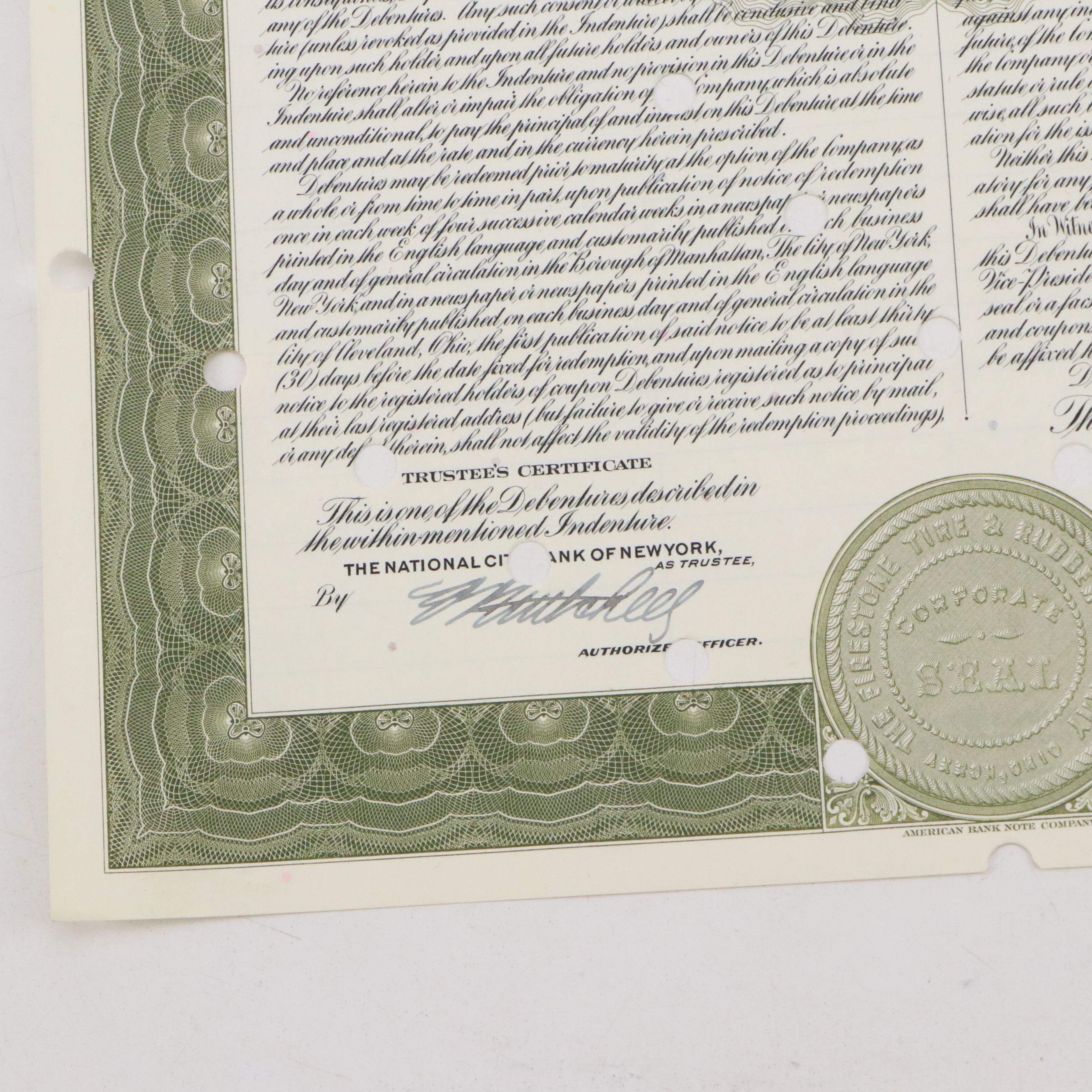 The Firestone Tire & Rubber Company 1,000 Shares Stock Certificate, 1952