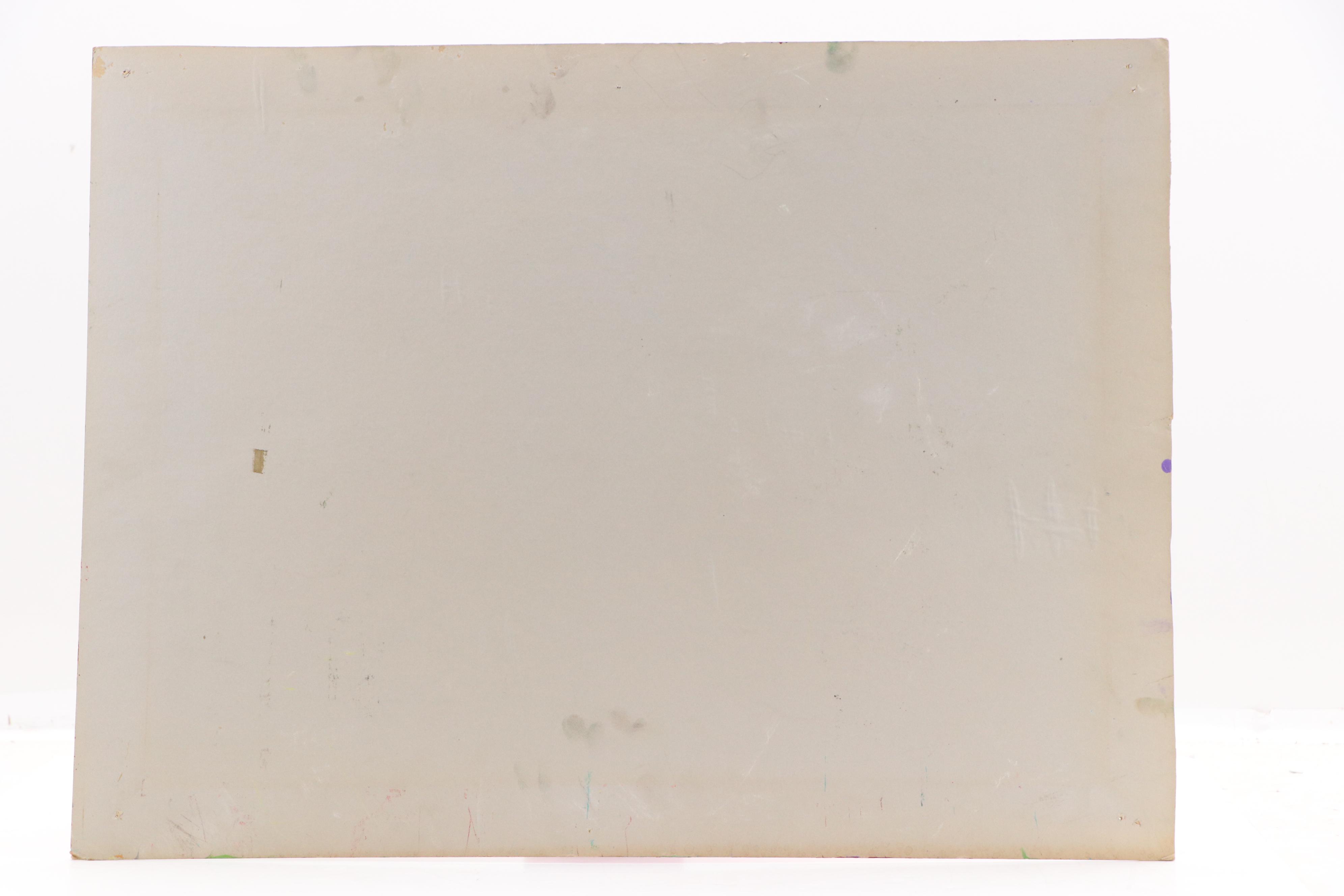 Stylized Acrylic Painting of Lounging Figure With Fruit Bowl and Guitar