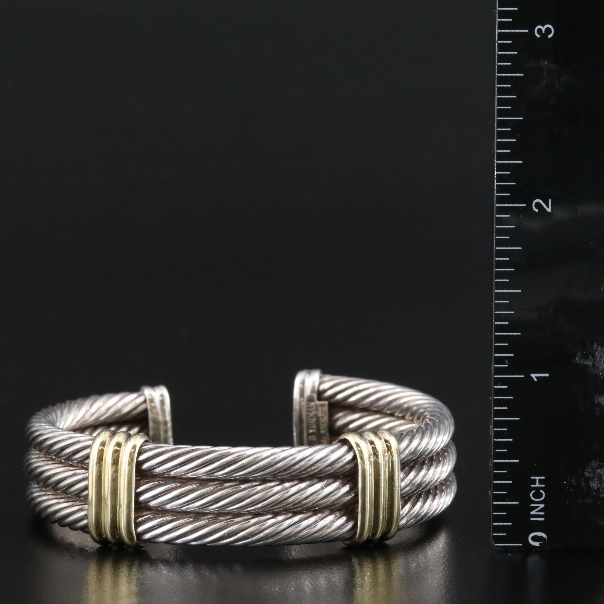 David Yurman Sterling and 14K Triple Cable Cuff with 14K Stations