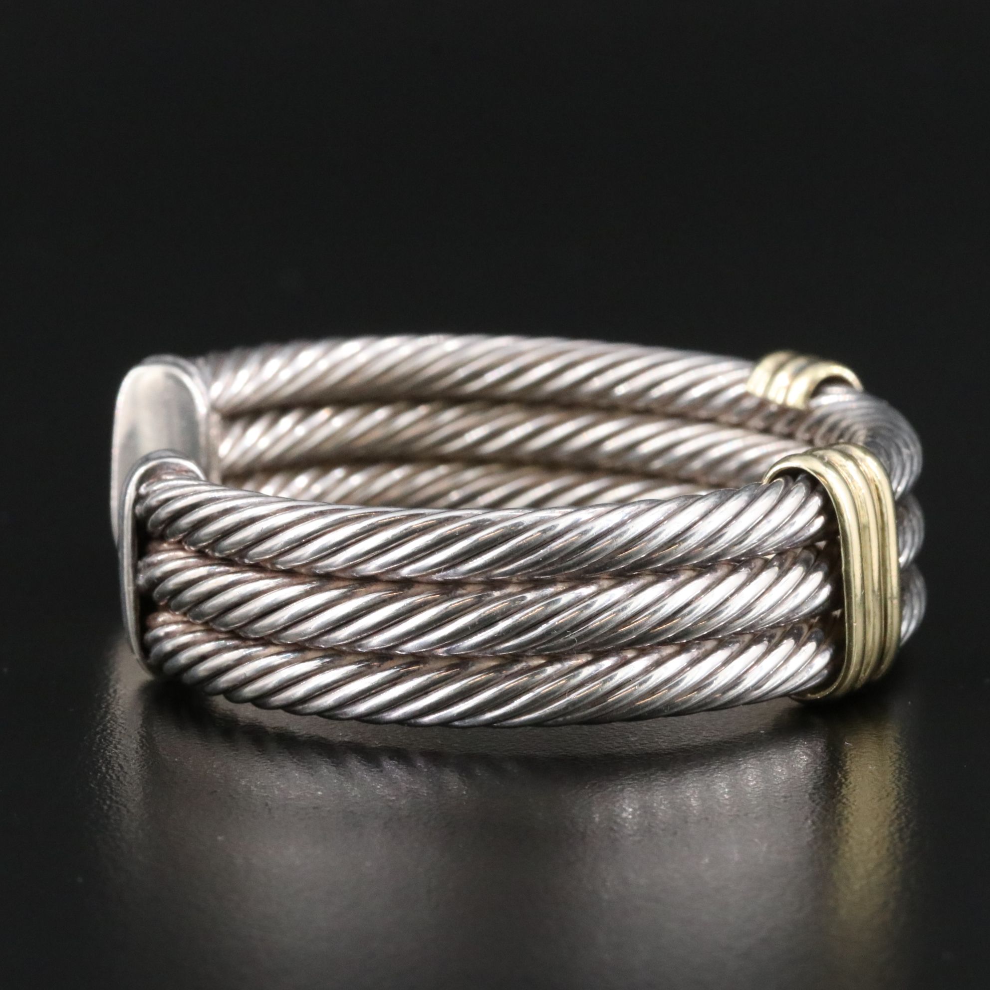 David Yurman Sterling and 14K Triple Cable Cuff with 14K Stations
