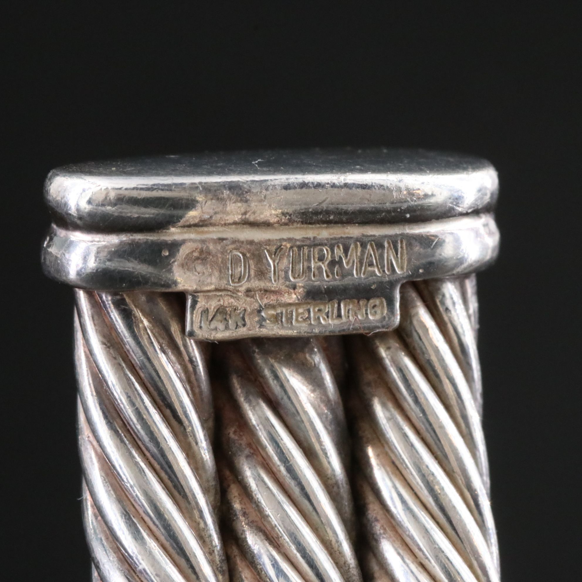 David Yurman Sterling and 14K Triple Cable Cuff with 14K Stations