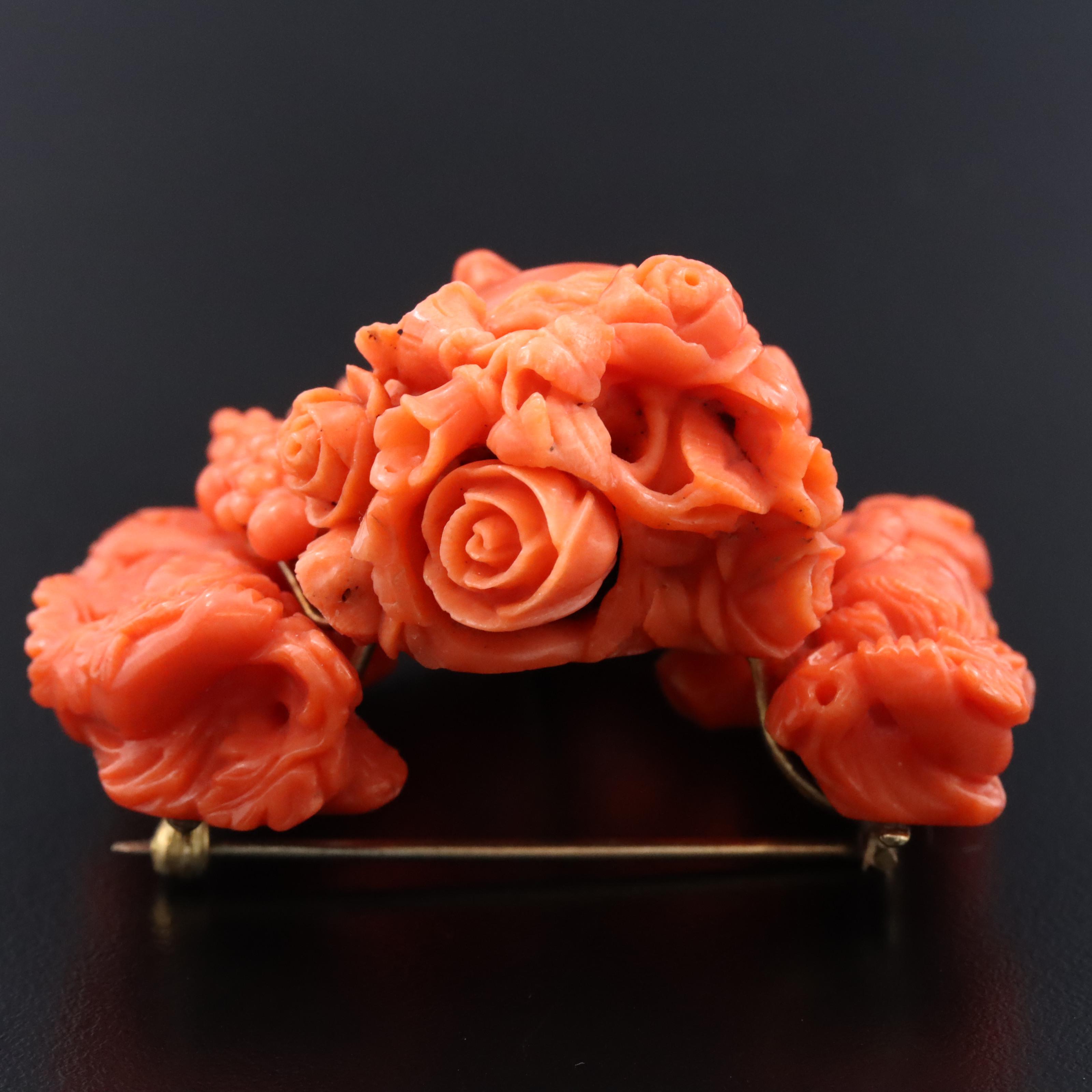 Victorian Greco-Roman Revival 10K Coral Dionysus and Maenad Brooch