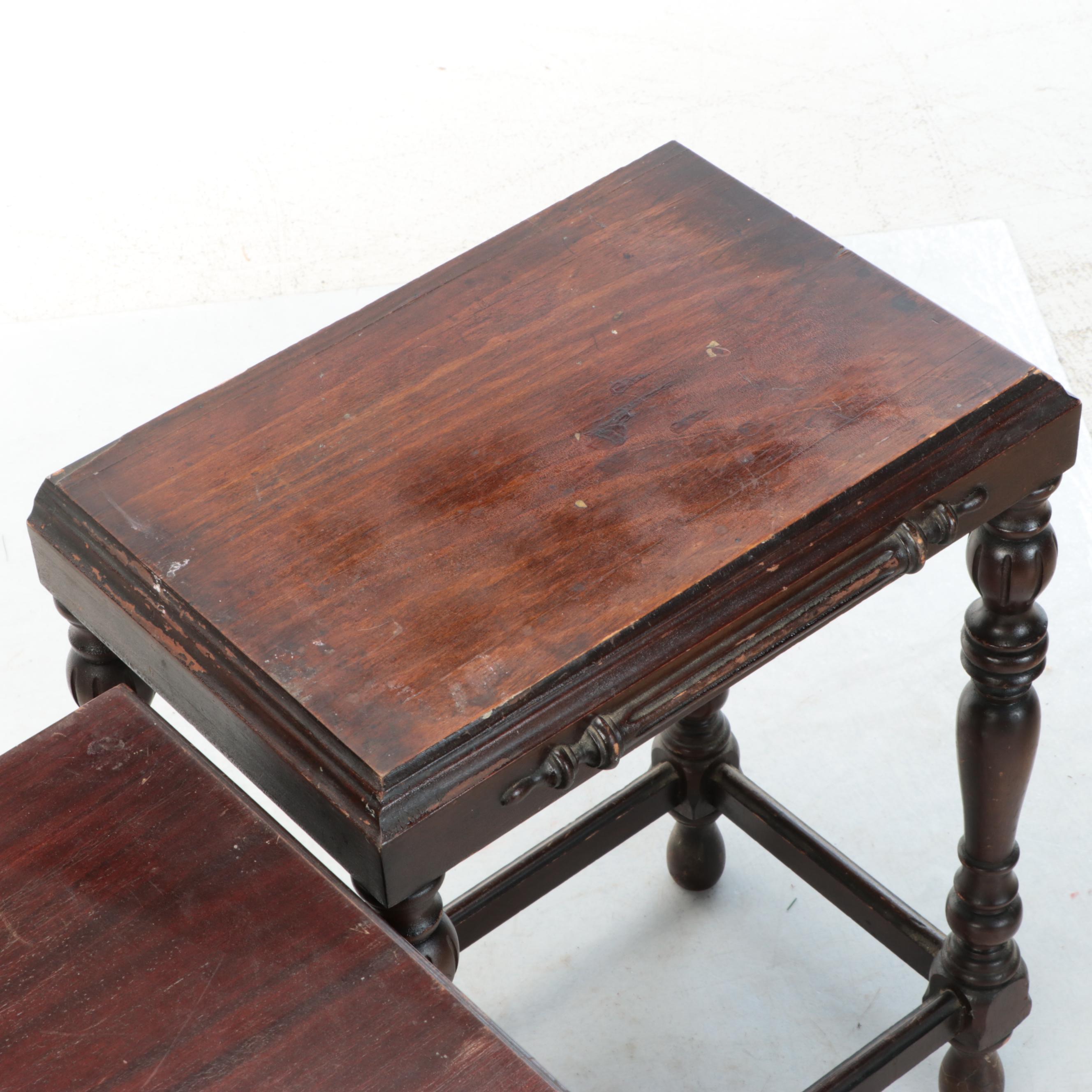 Jacobean Style Walnut Finish End Tables, 1930s