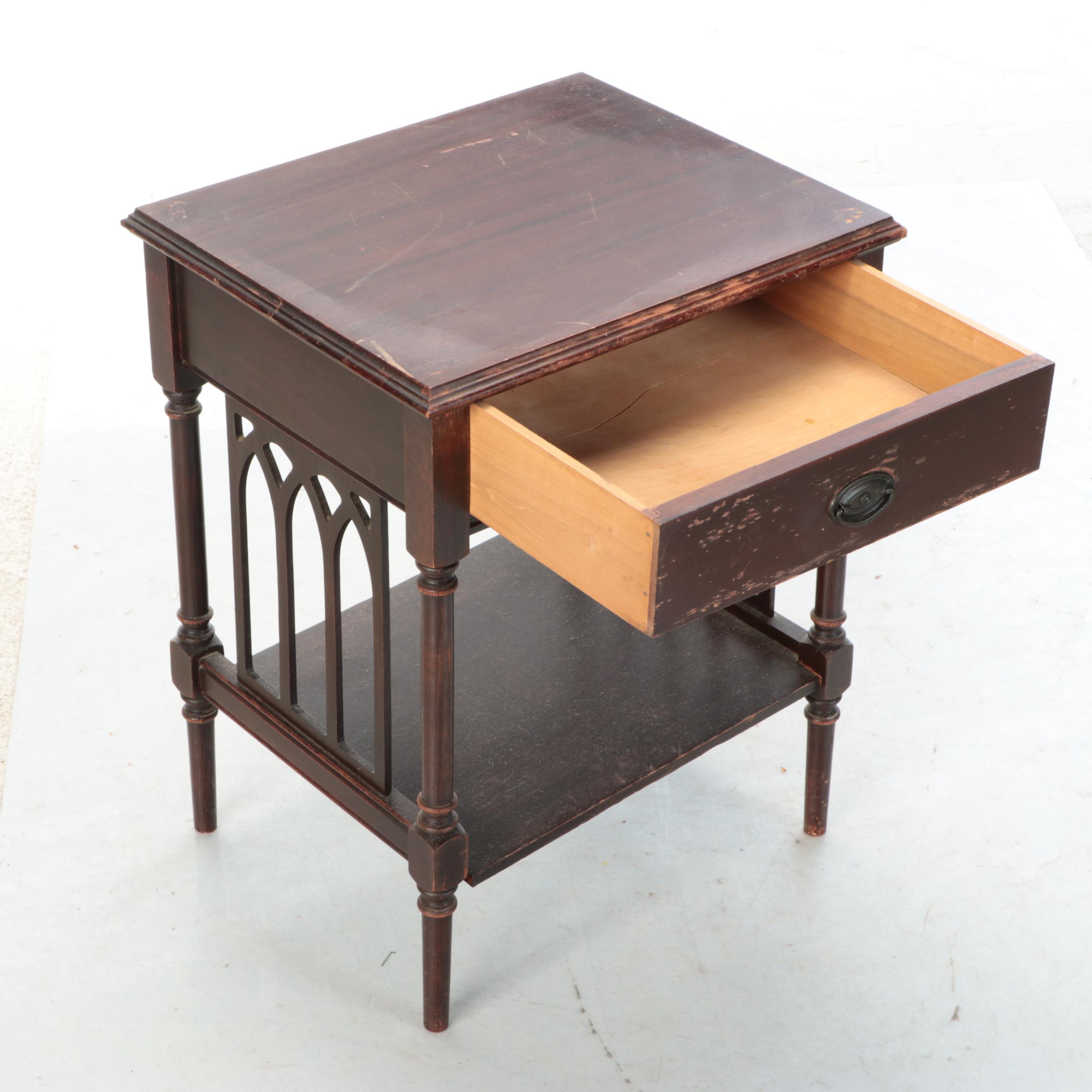 Jacobean Style Walnut Finish End Tables, 1930s