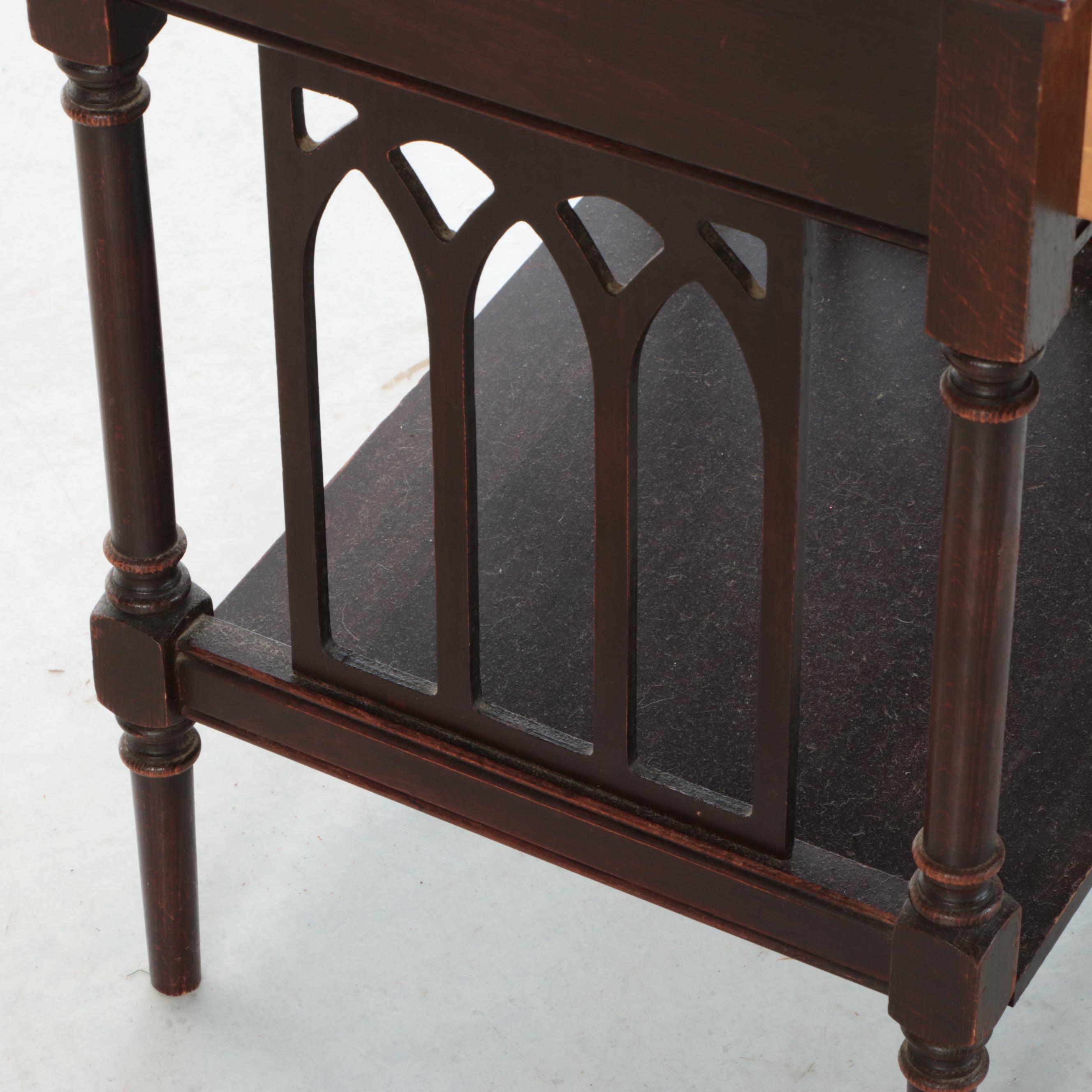 Jacobean Style Walnut Finish End Tables, 1930s
