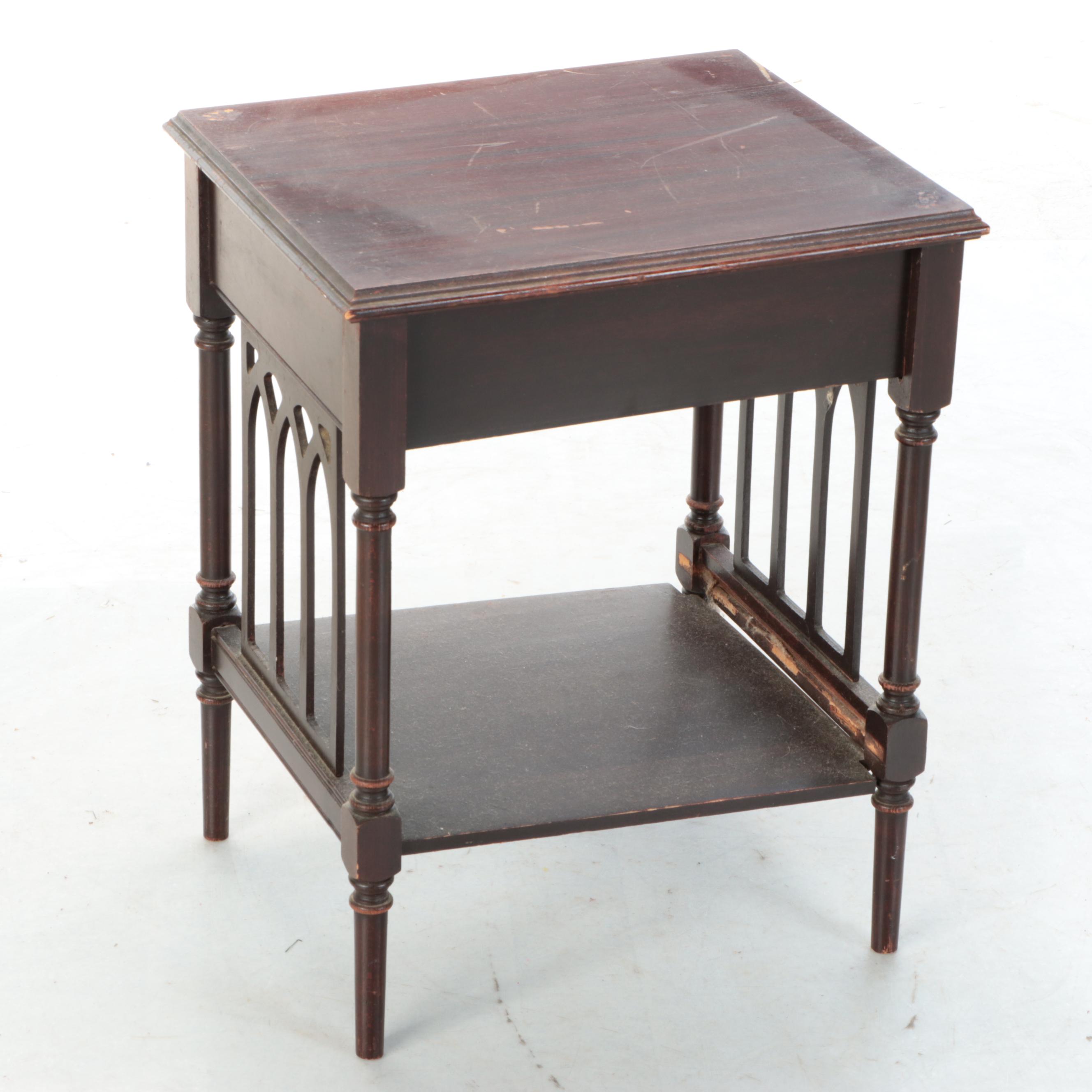 Jacobean Style Walnut Finish End Tables, 1930s