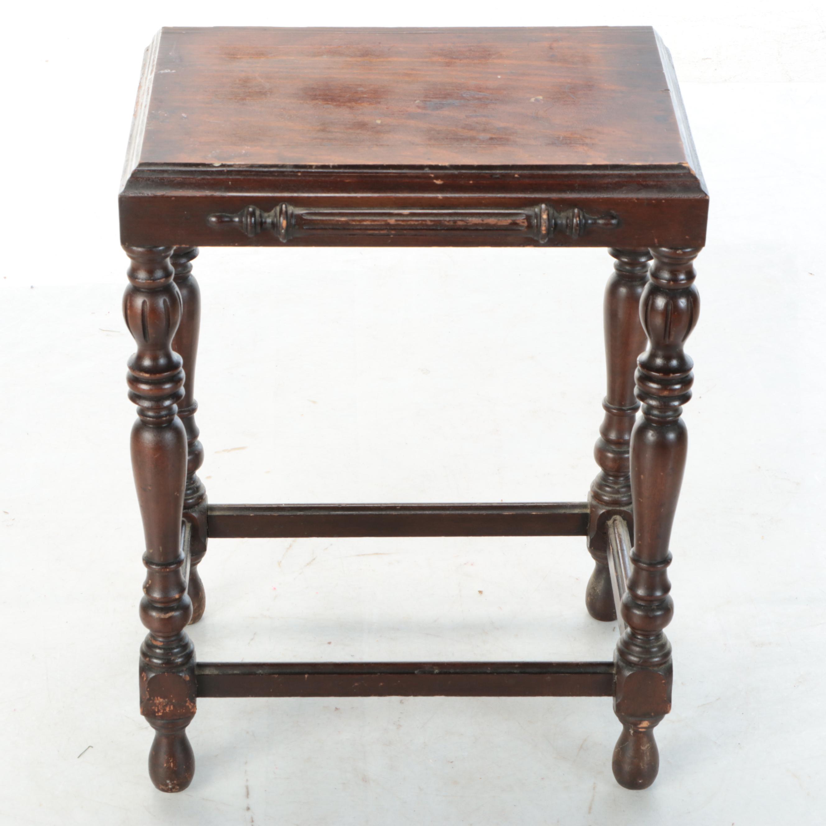 Jacobean Style Walnut Finish End Tables, 1930s