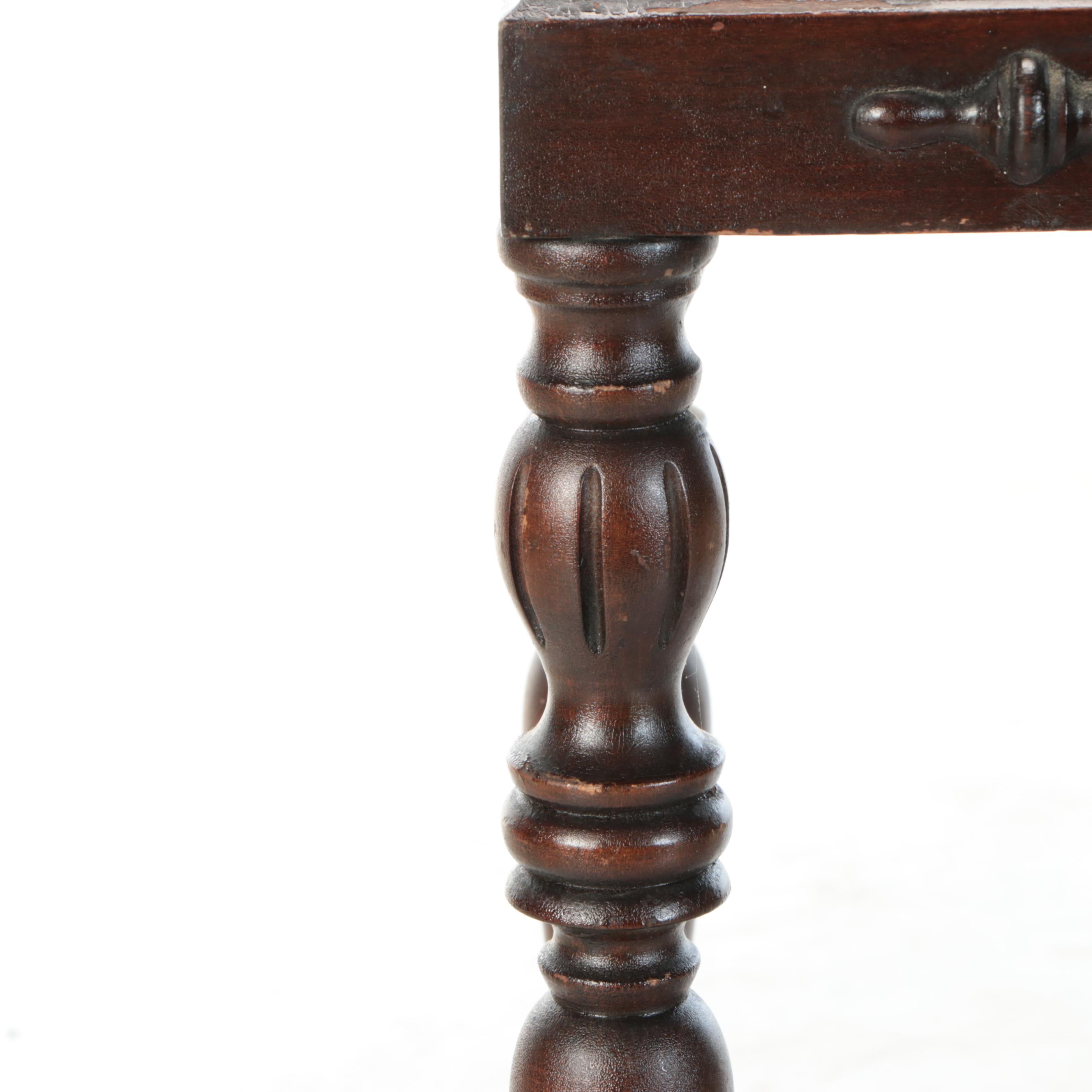 Jacobean Style Walnut Finish End Tables, 1930s