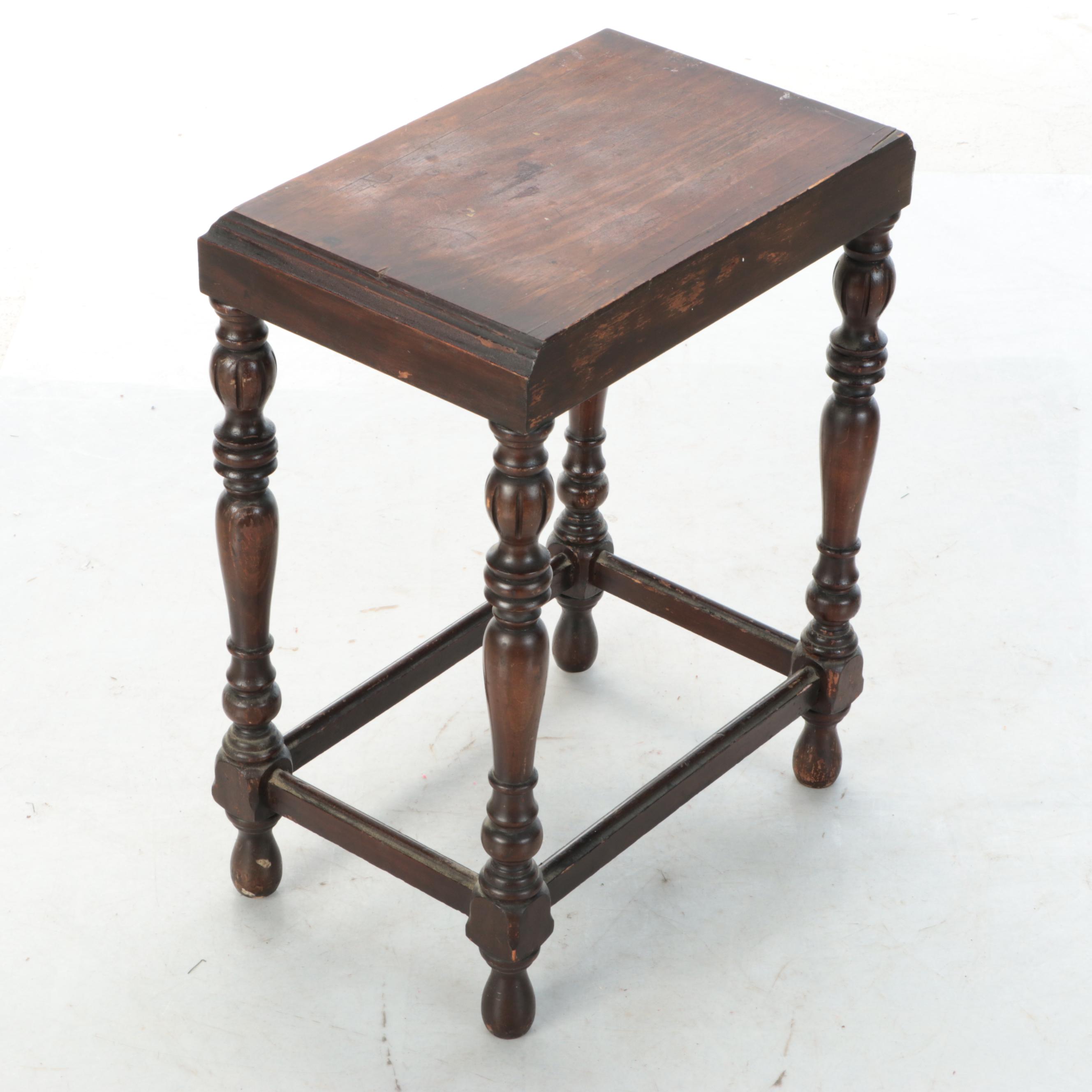 Jacobean Style Walnut Finish End Tables, 1930s