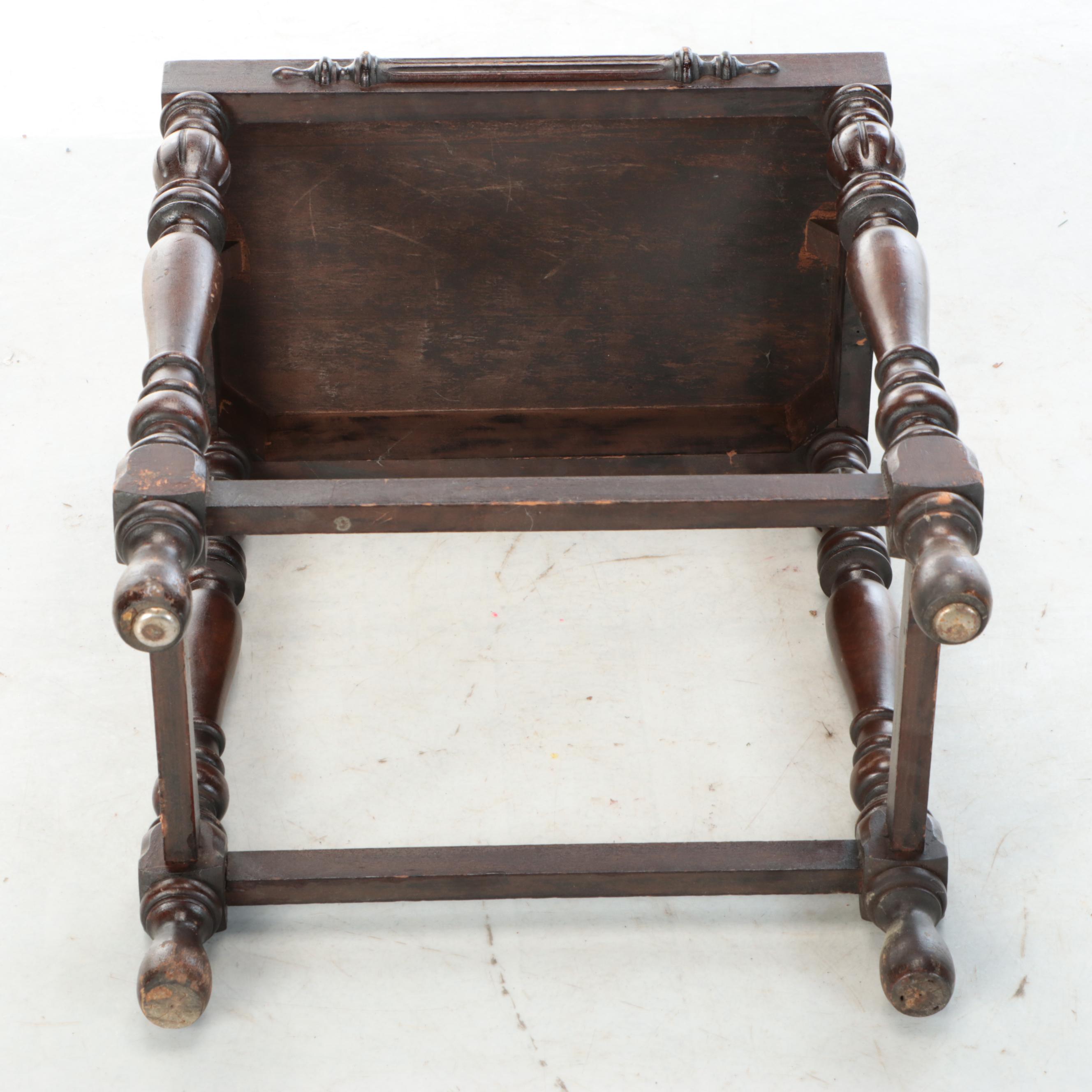 Jacobean Style Walnut Finish End Tables, 1930s
