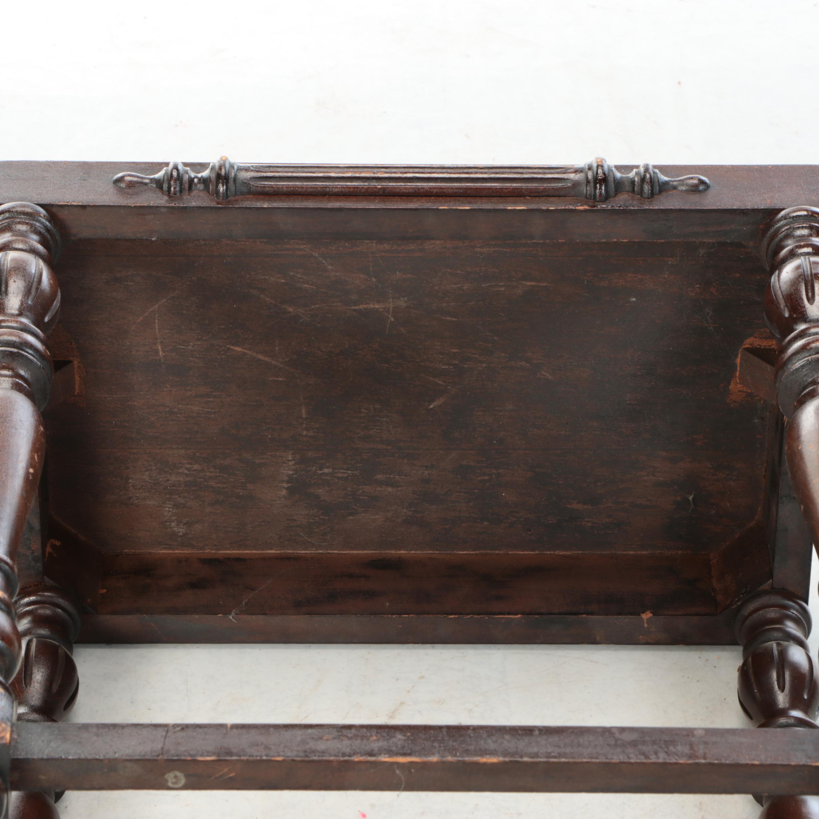 Jacobean Style Walnut Finish End Tables, 1930s