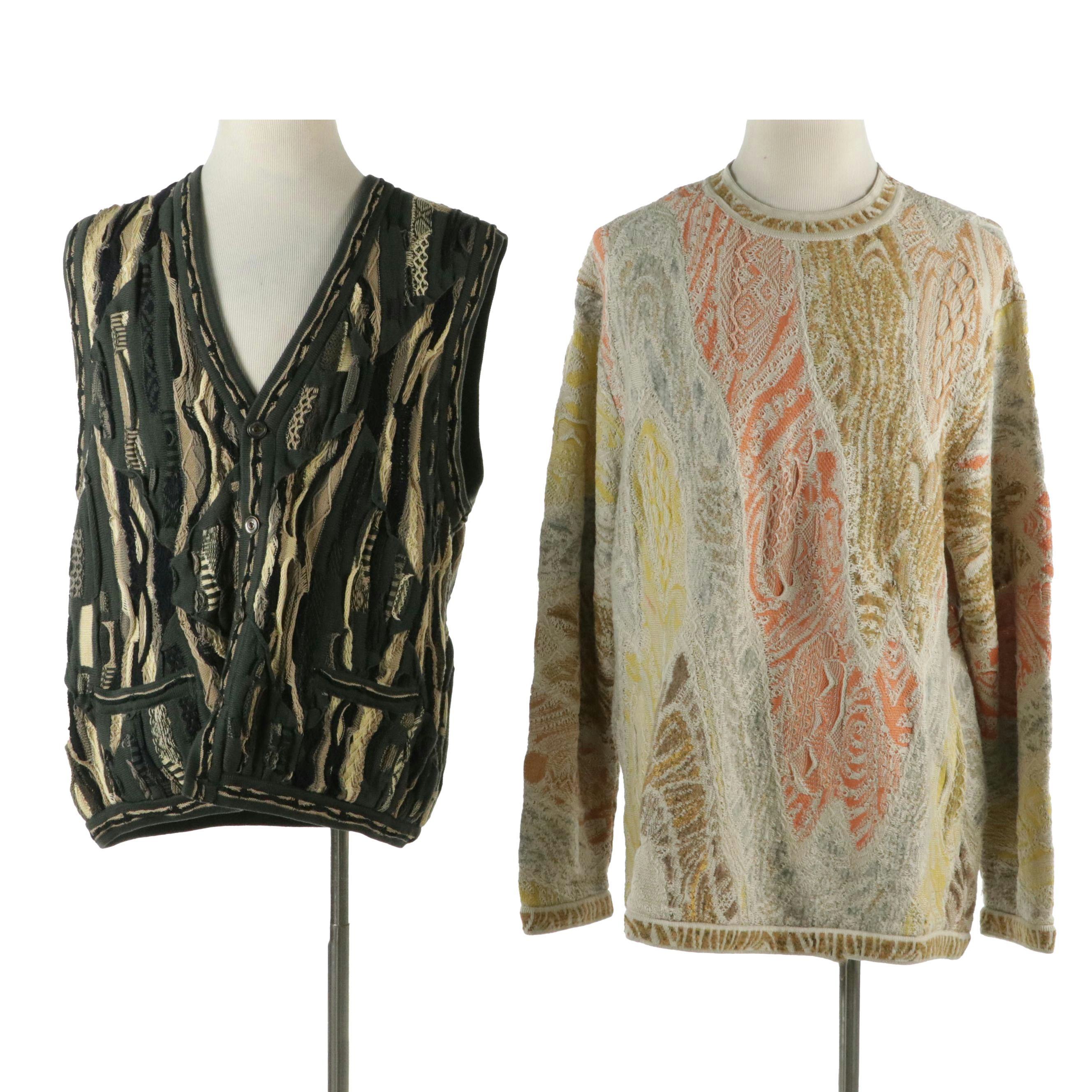 Men's COOGI Australia Textured Knit Cotton Pullover and Sweater Vest, 1980s