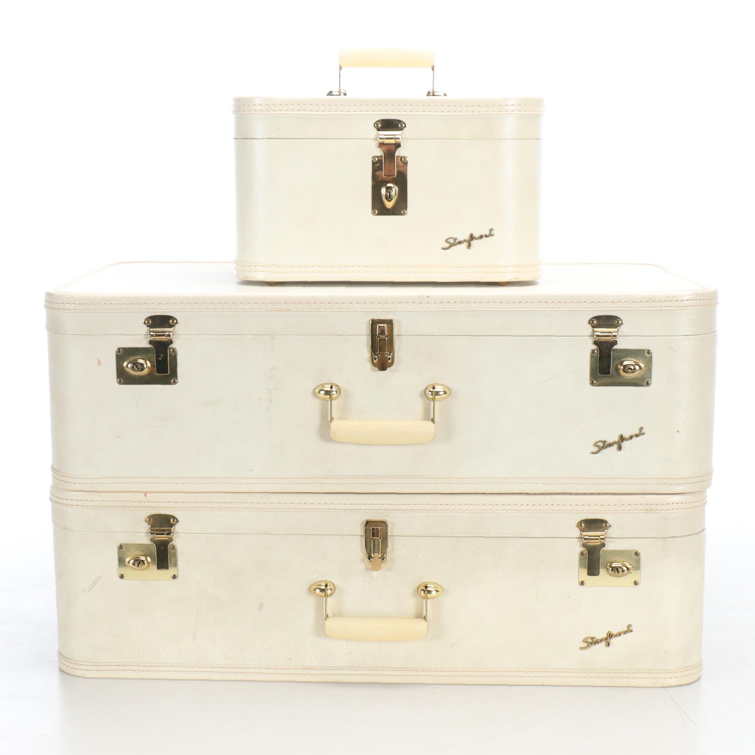 Starfront White Faux Leather with Blue Silk Lining Luggage