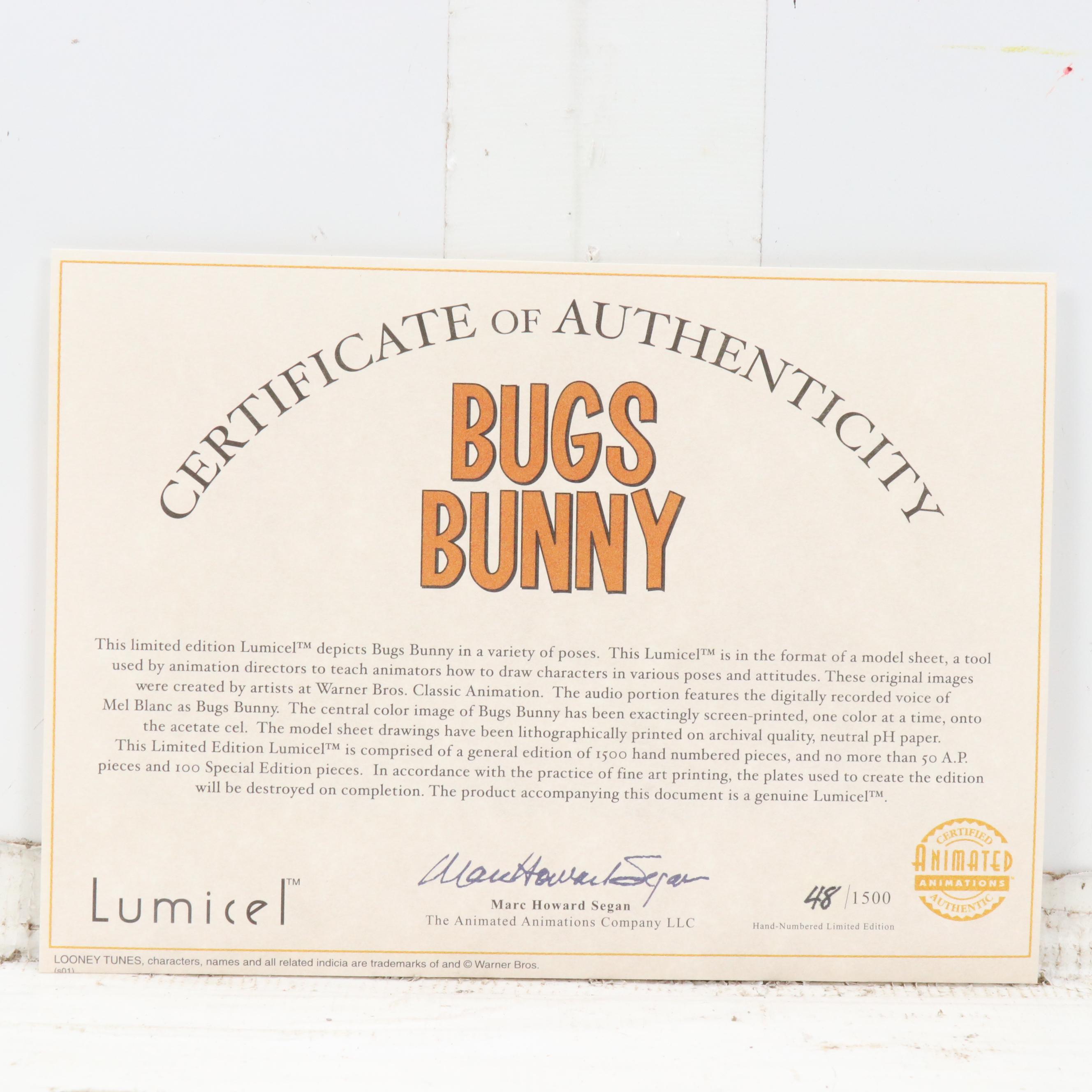 Lumicel "Bugs Bunny" Hand-Painted Cel Over Offset Lithograph
