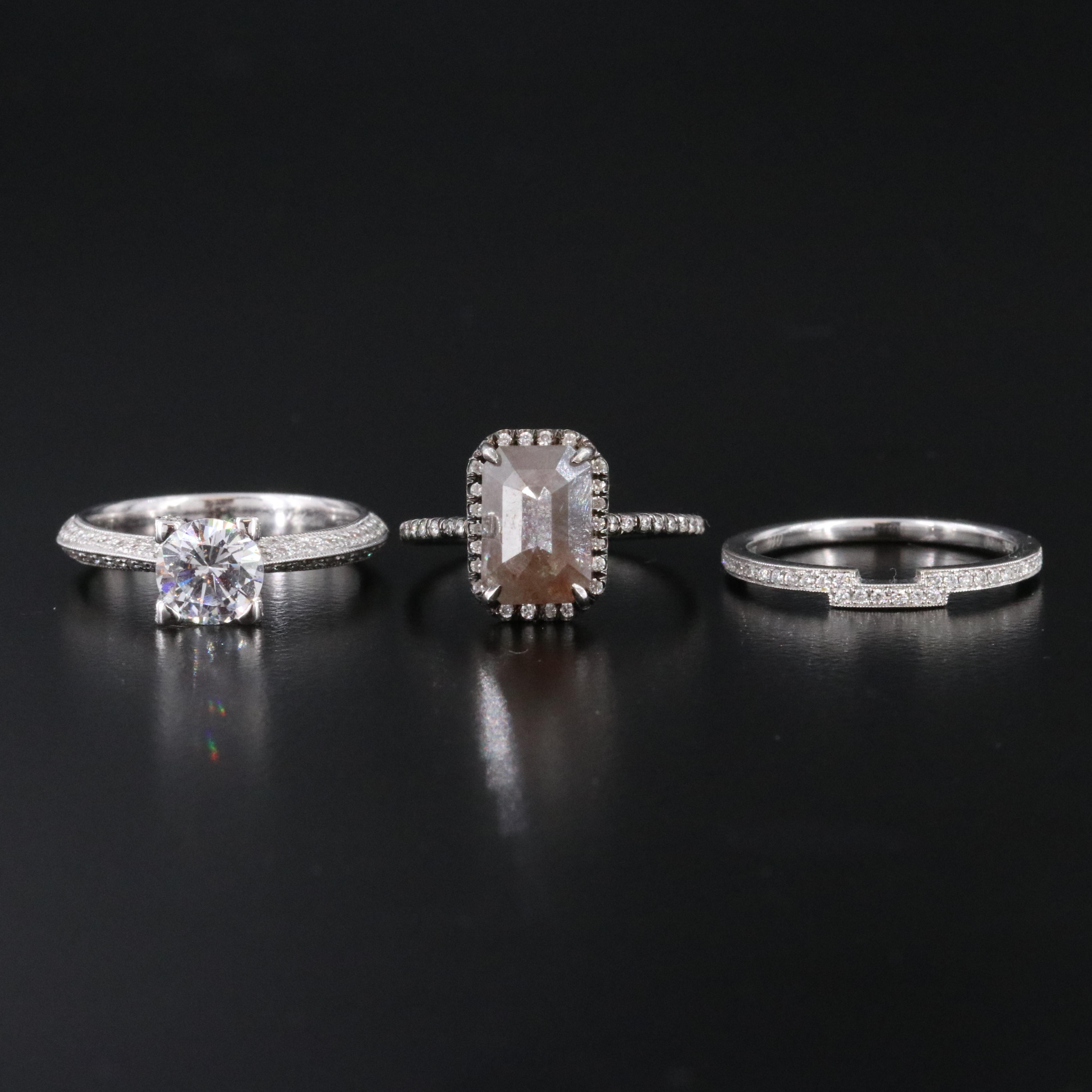 18K Simon G. Diamond Semi-Mounting Ring Set and Platinum Diamond Ring