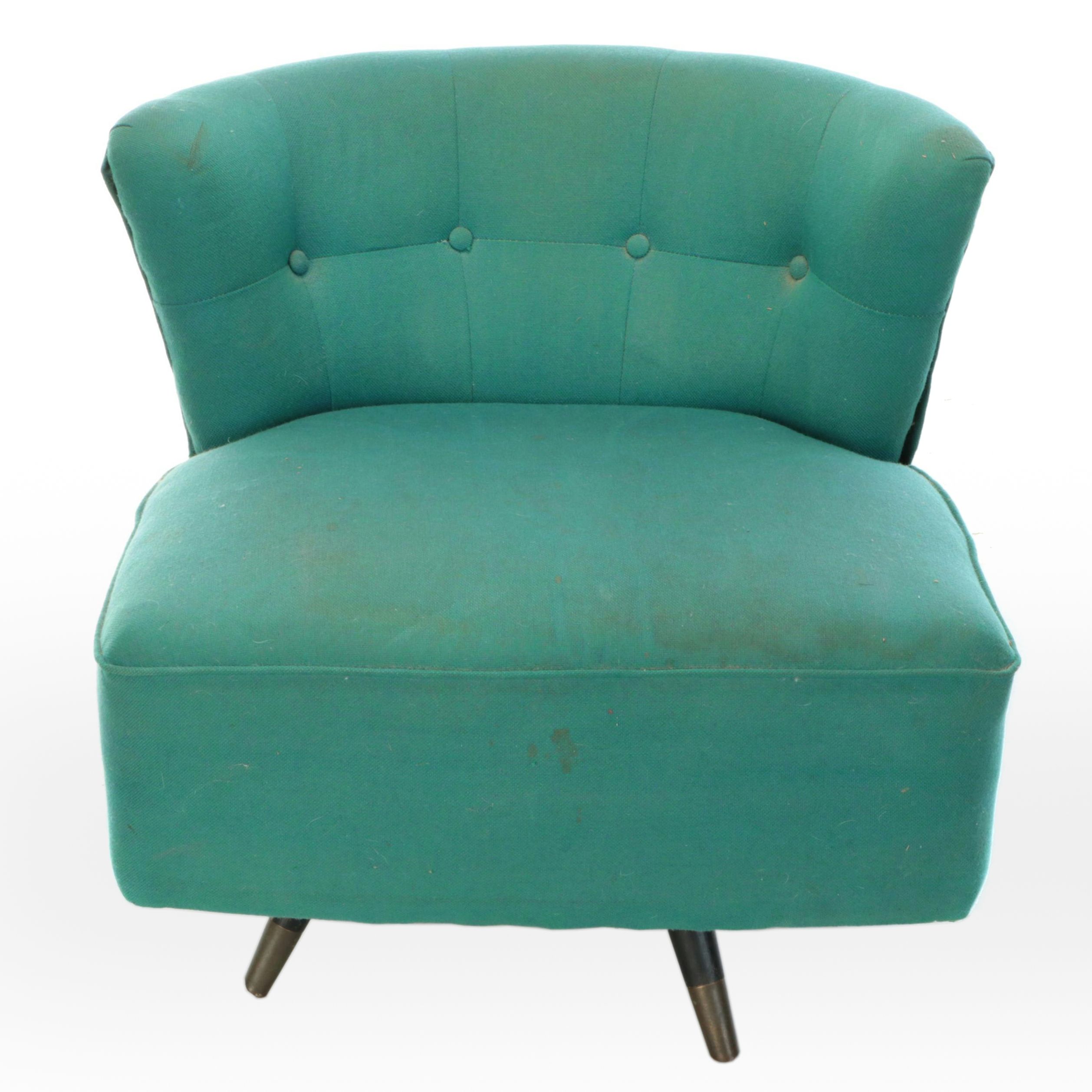 Mid Century Modern Button-Tufted Teal Fabric Upholstered Swivel Chair