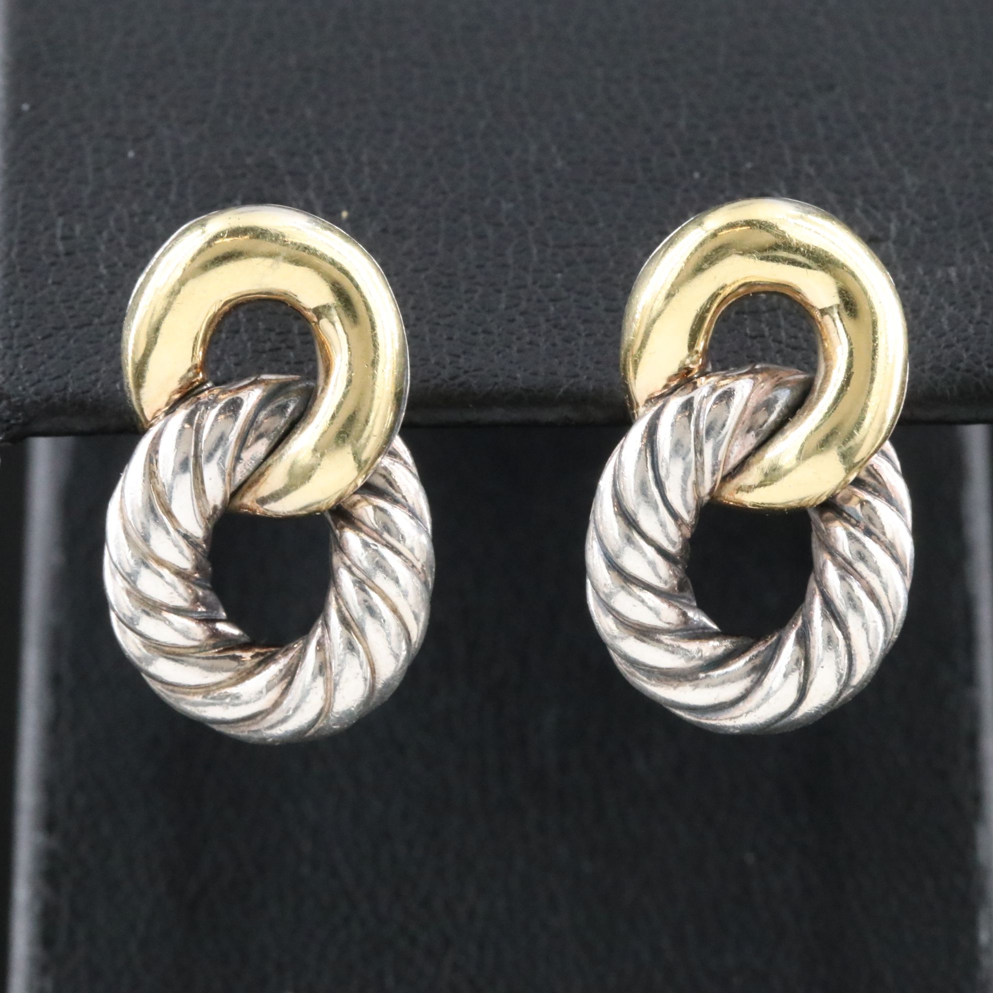 David Yurman Belmont Sterling and 18K Curb Link Earrings