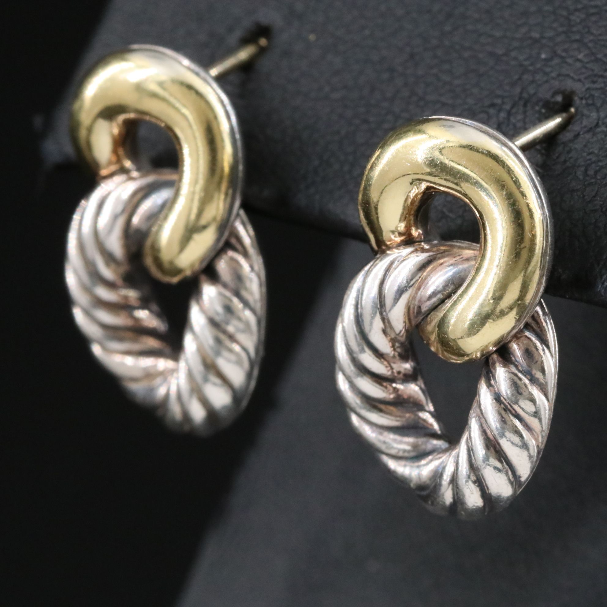 David Yurman Belmont Sterling and 18K Curb Link Earrings