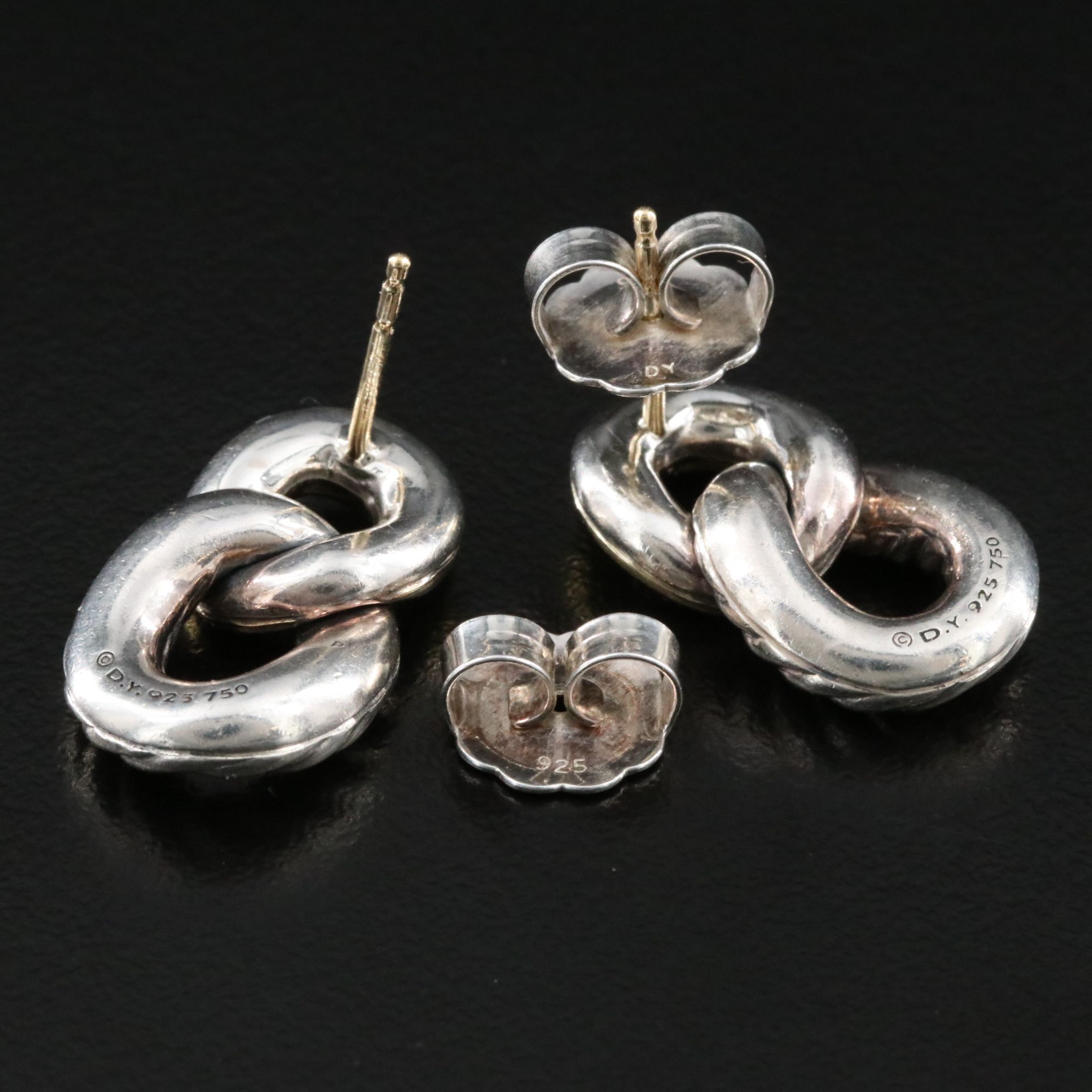 David Yurman Belmont Sterling and 18K Curb Link Earrings