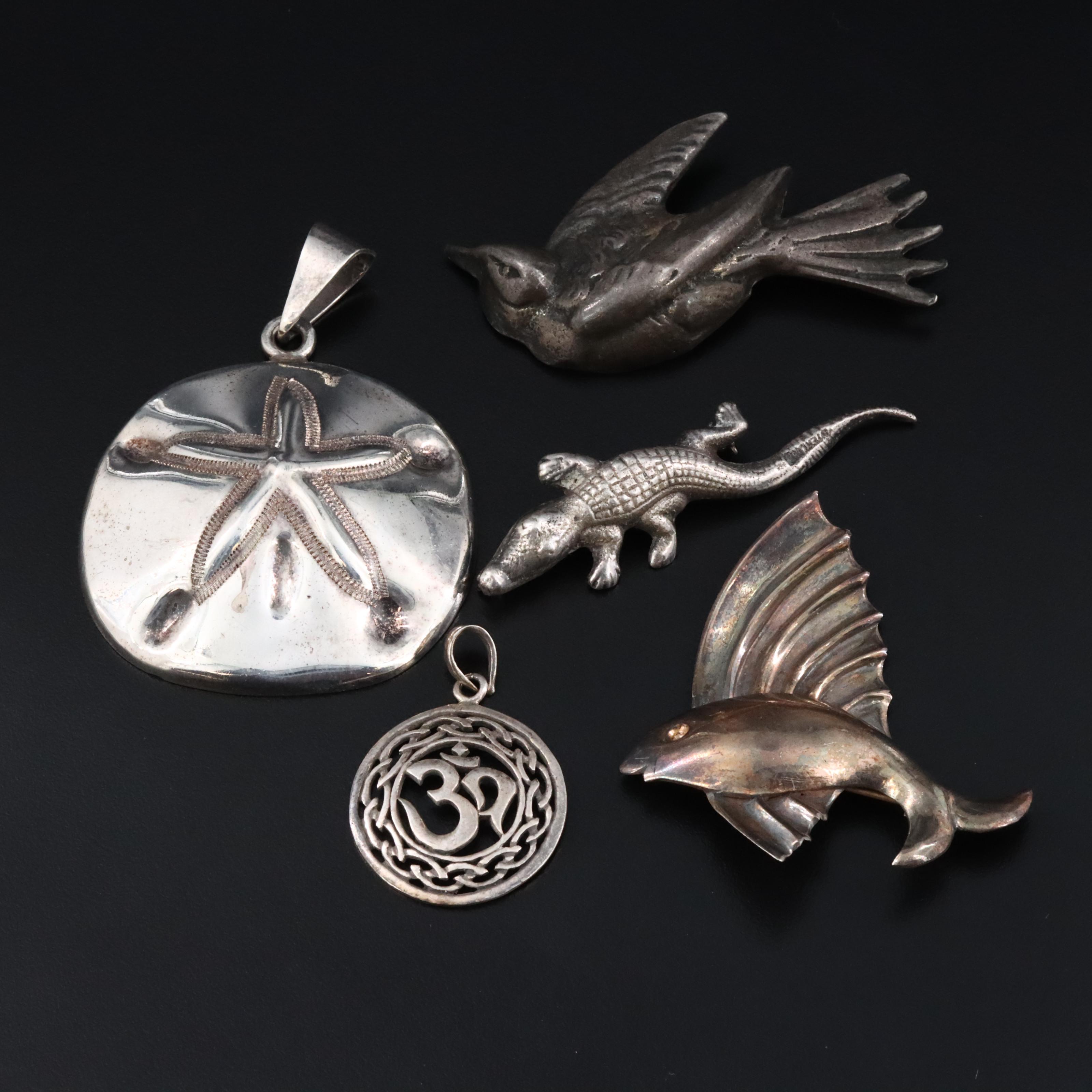 Collection of Sterling Pendants and Brooches