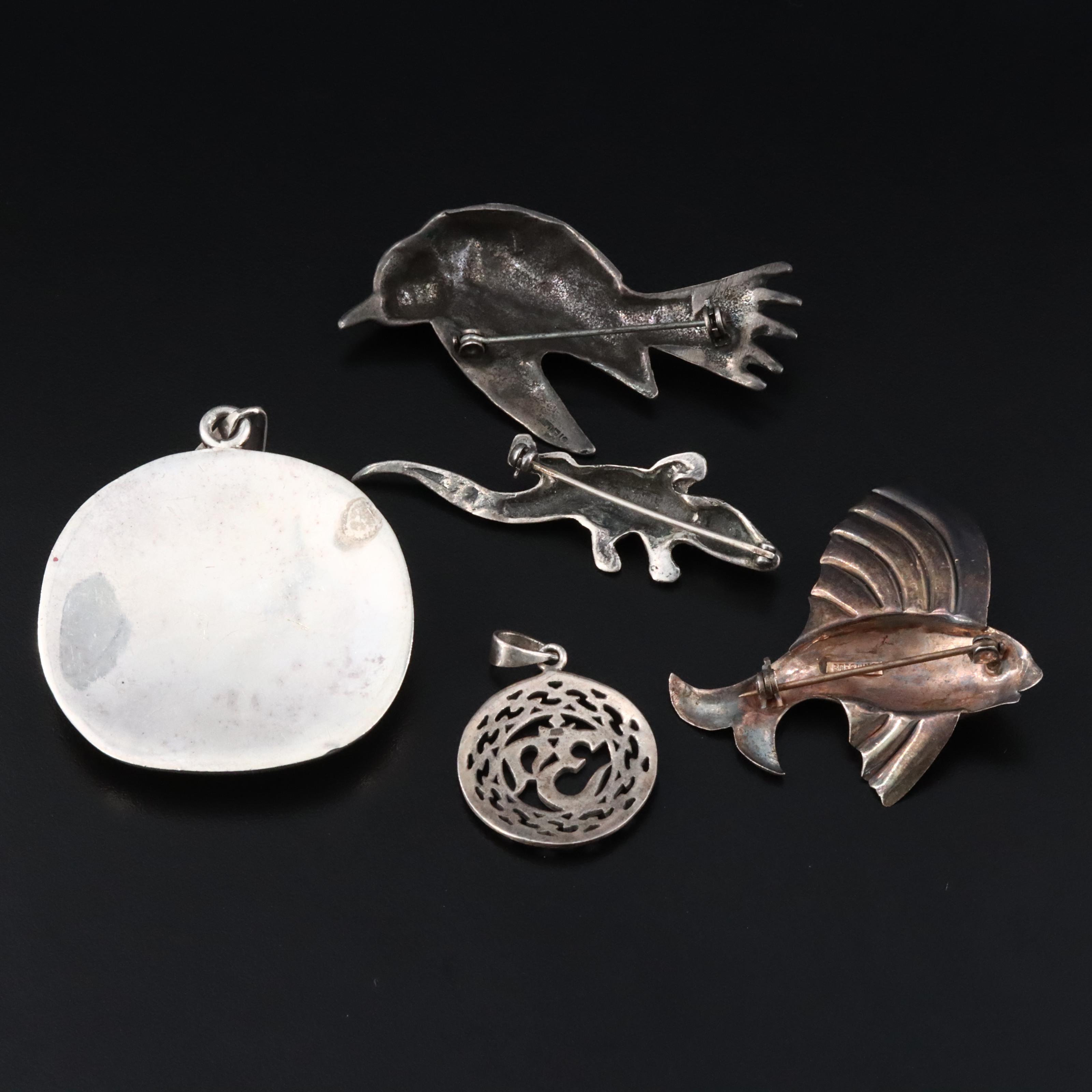 Collection of Sterling Pendants and Brooches