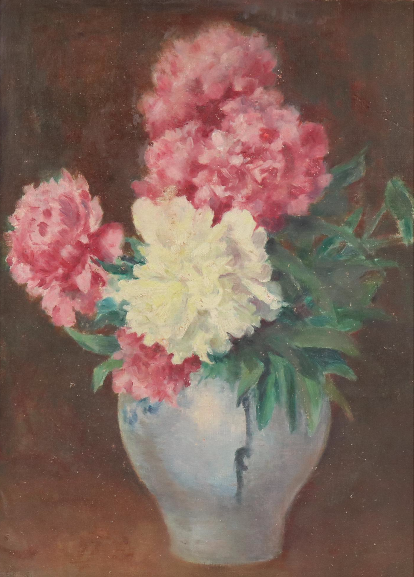 French School Still Life Oil Painting "Naive Bouquet," 20th Century
