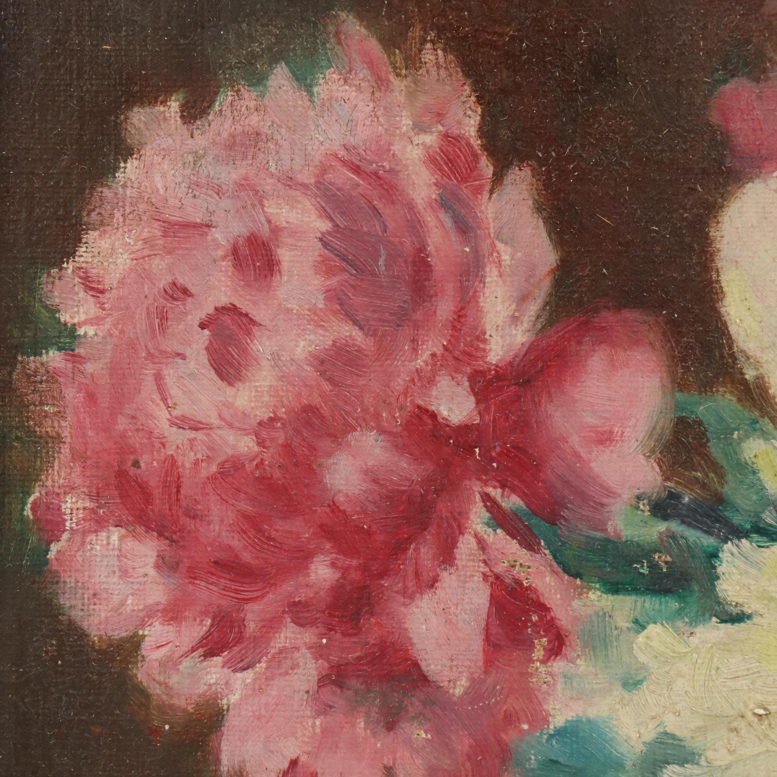 French School Still Life Oil Painting "Naive Bouquet," 20th Century