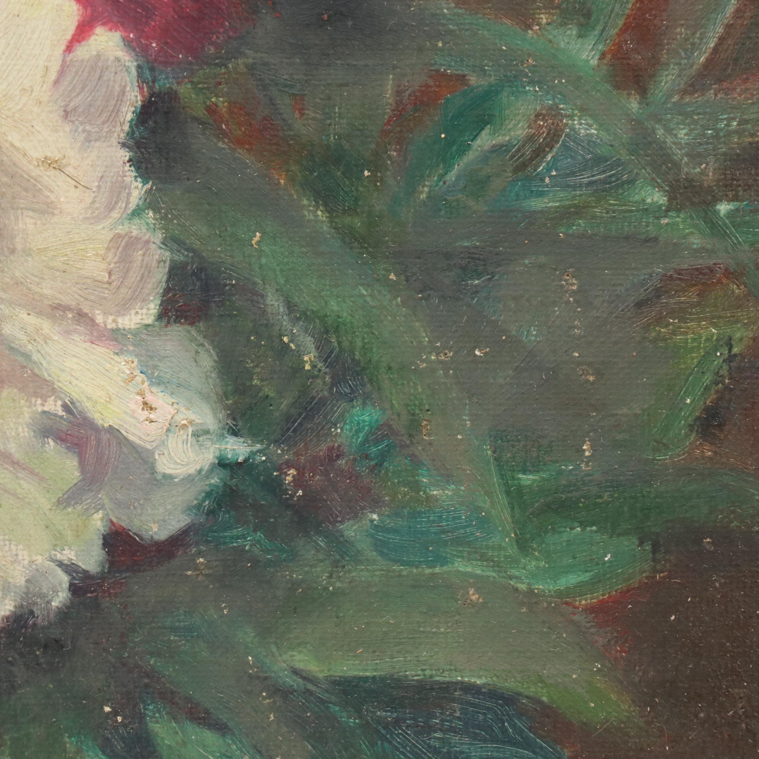 French School Still Life Oil Painting "Naive Bouquet," 20th Century