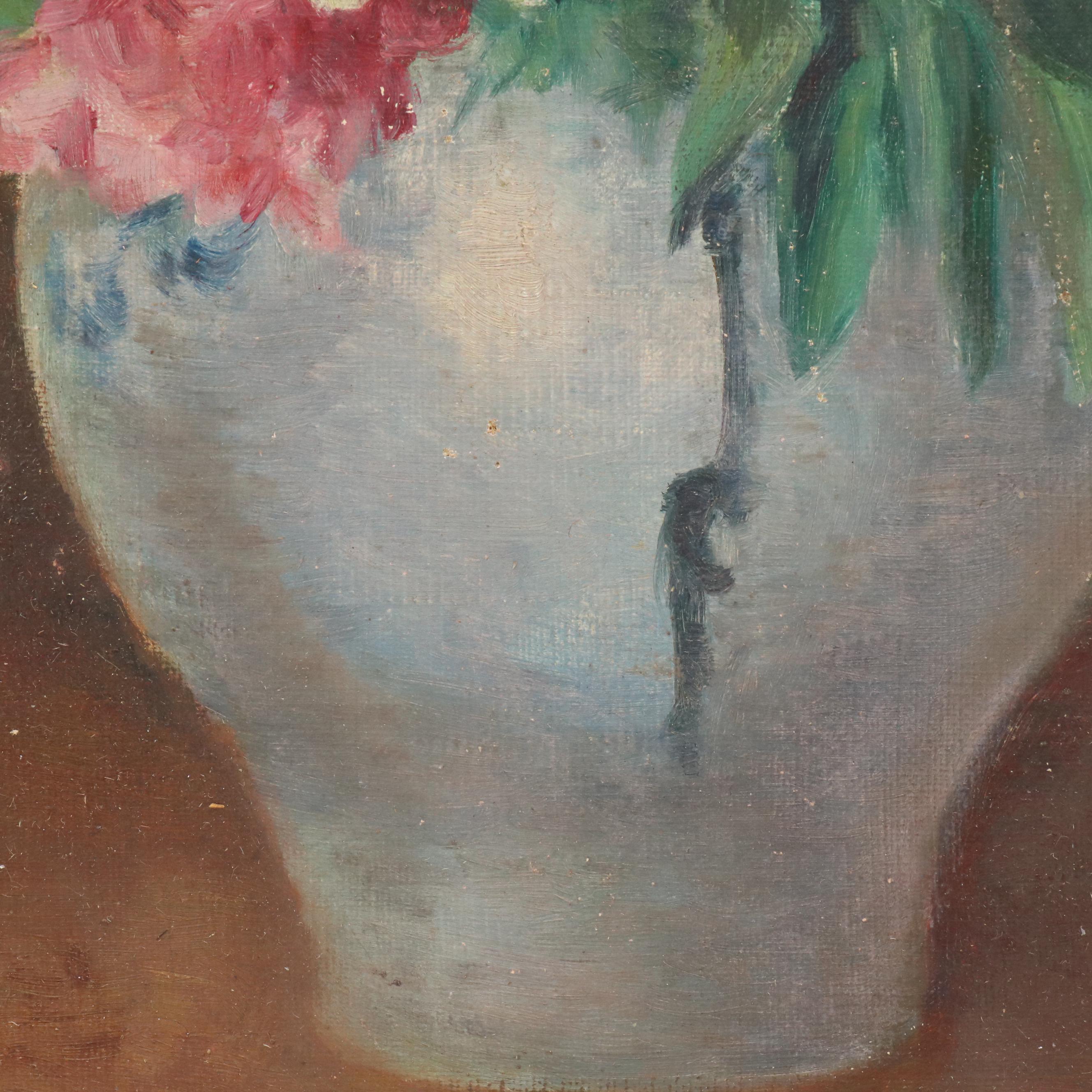 French School Still Life Oil Painting "Naive Bouquet," 20th Century