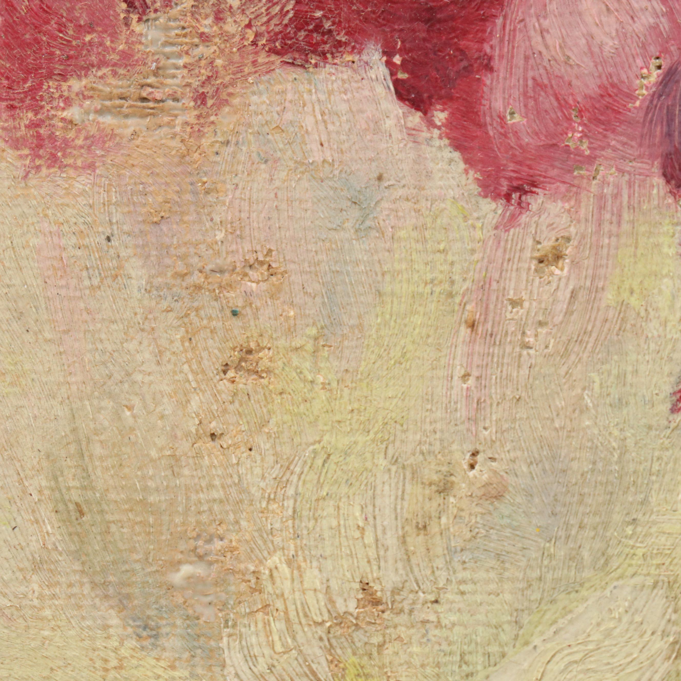 French School Still Life Oil Painting "Naive Bouquet," 20th Century