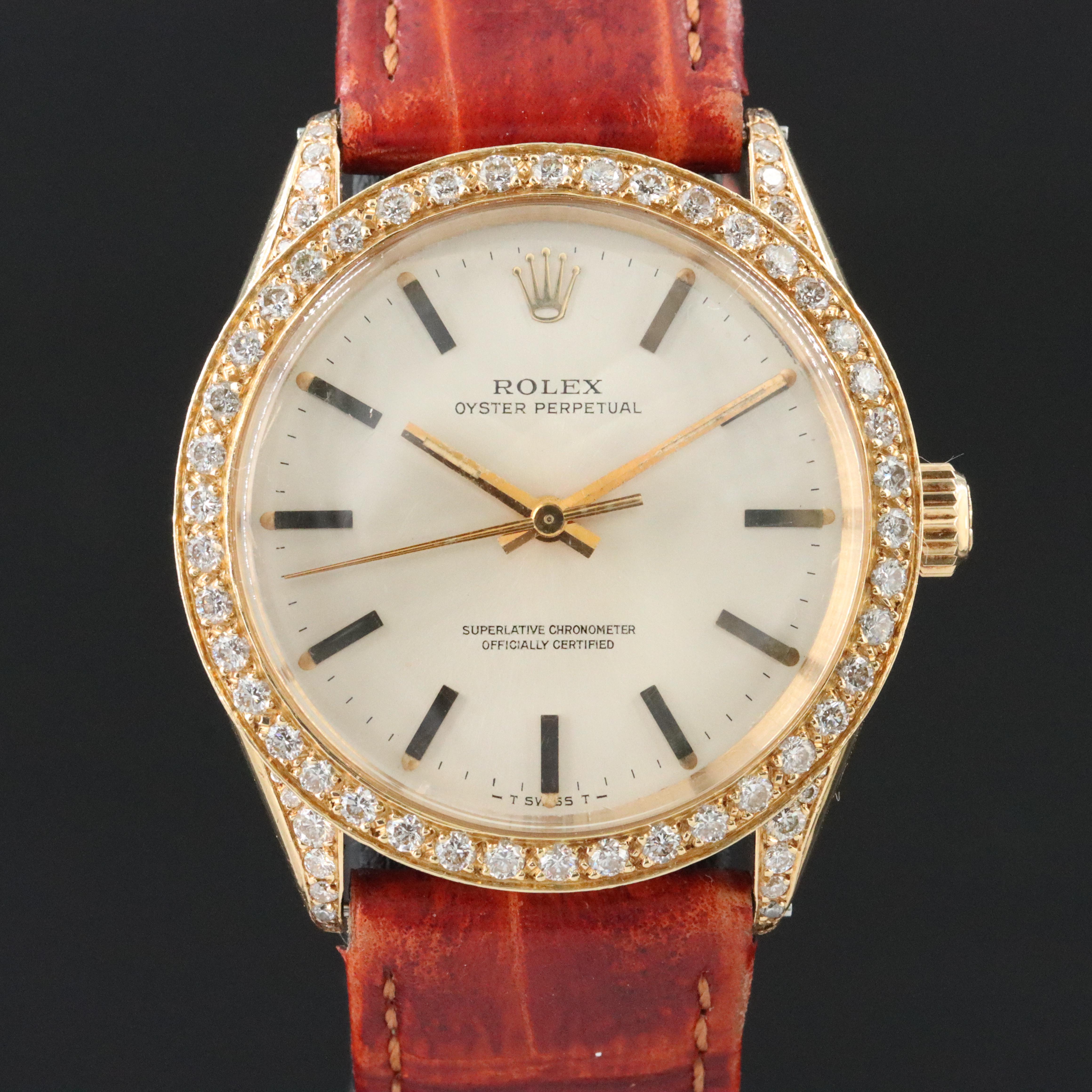 1955 Rolex Custom Diamond 18K Oyster Perpetual 6564 Watch