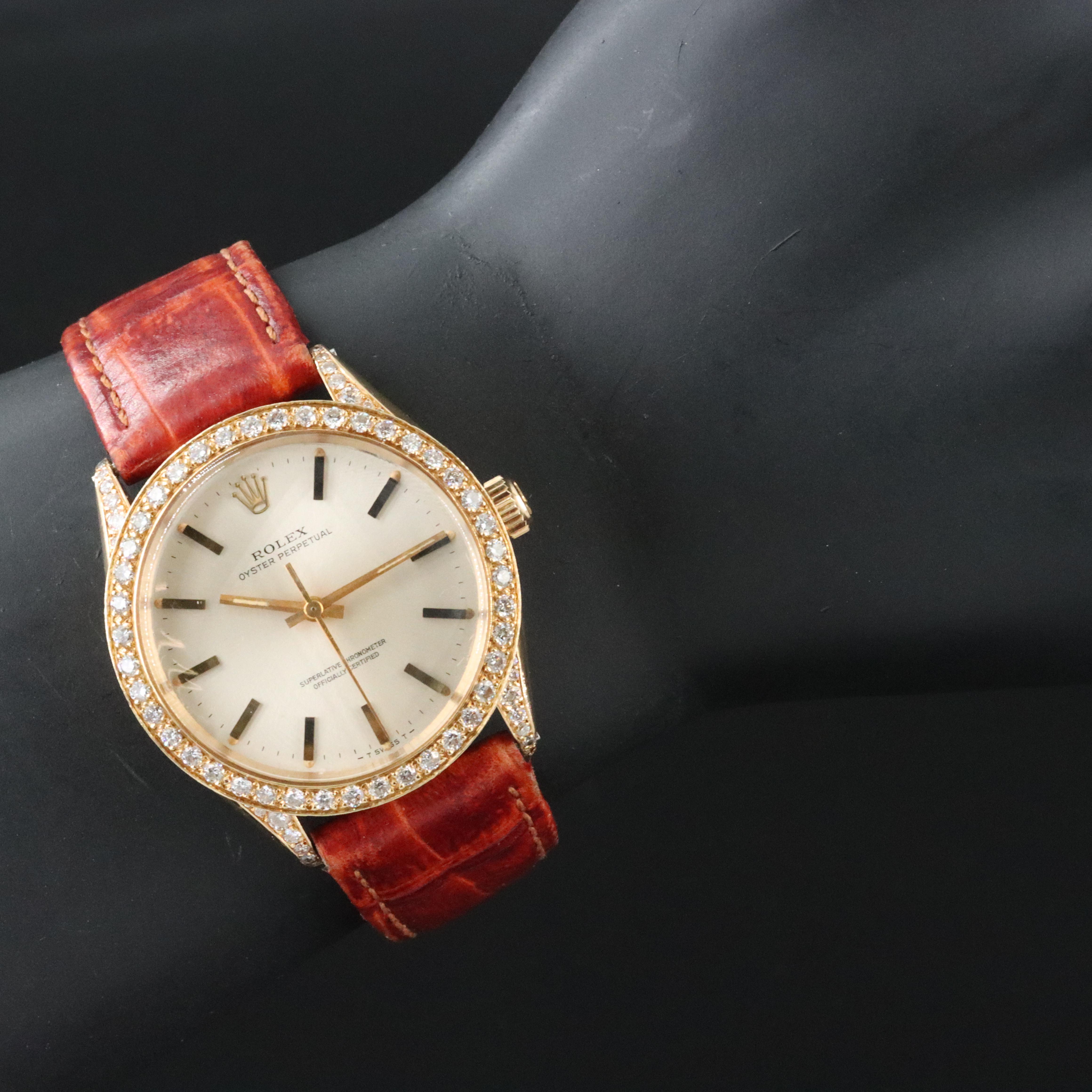 1955 Rolex Custom Diamond 18K Oyster Perpetual 6564 Watch