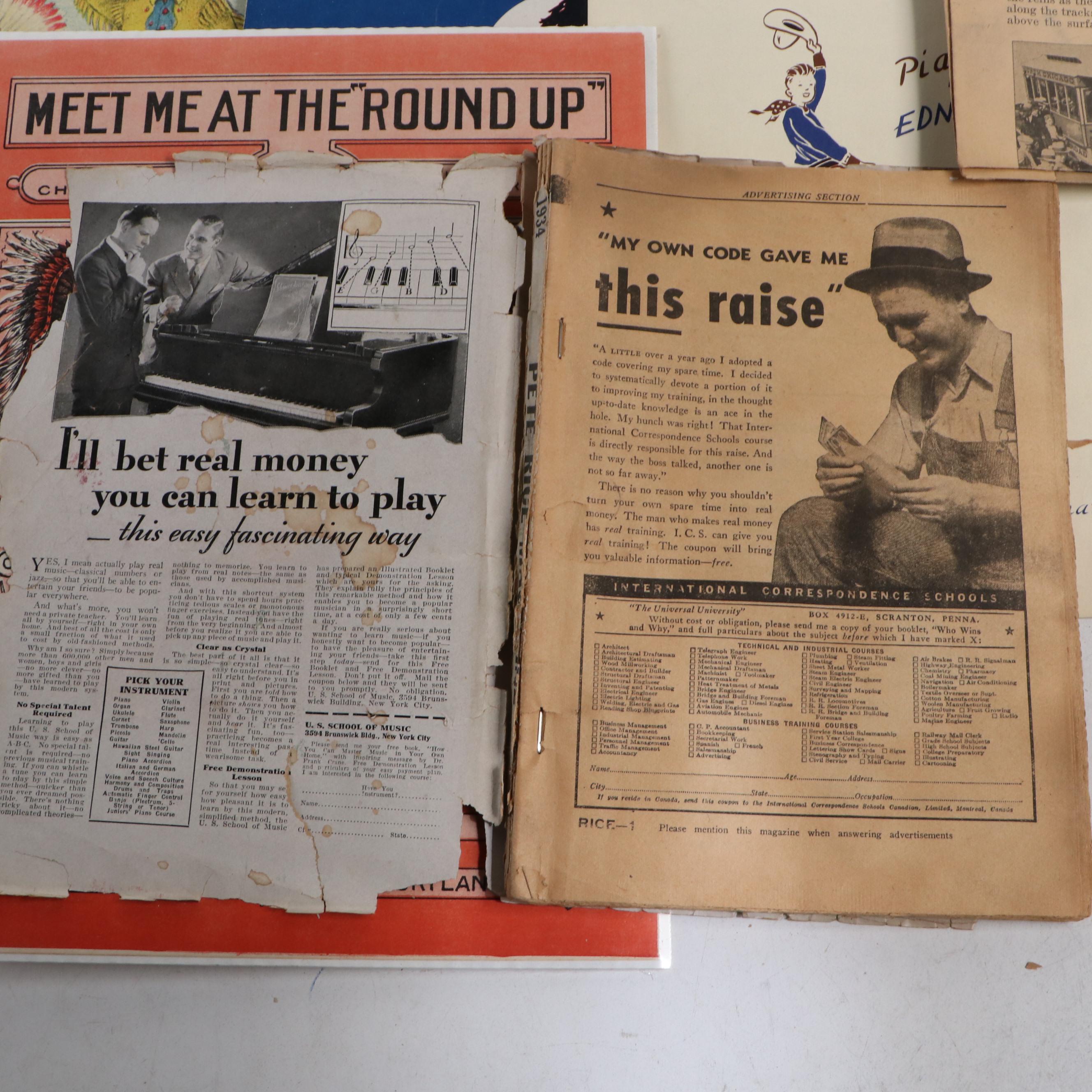 "Buffalo Bill" with Other Western Book, Sheet Music, Postcards and More