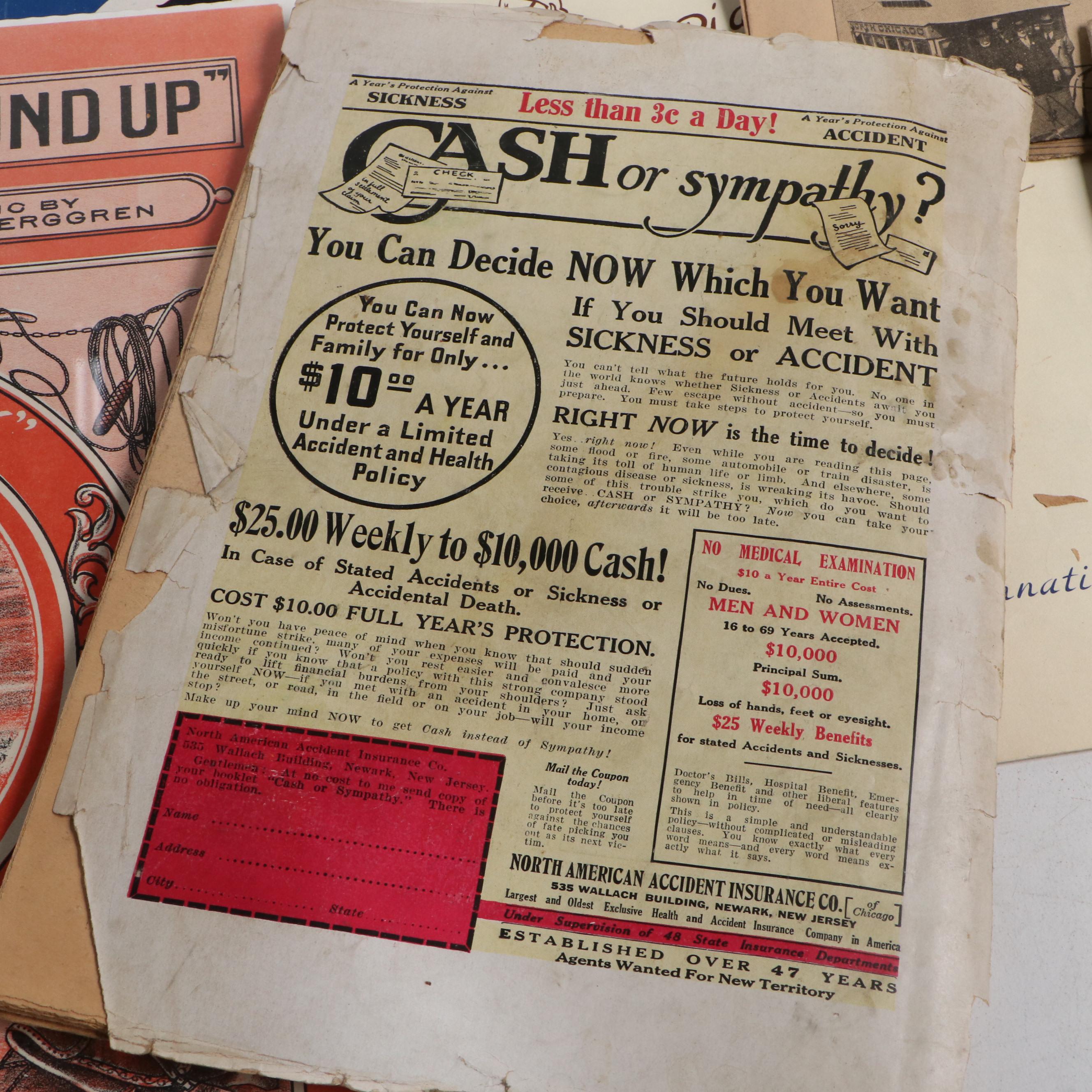 "Buffalo Bill" with Other Western Book, Sheet Music, Postcards and More