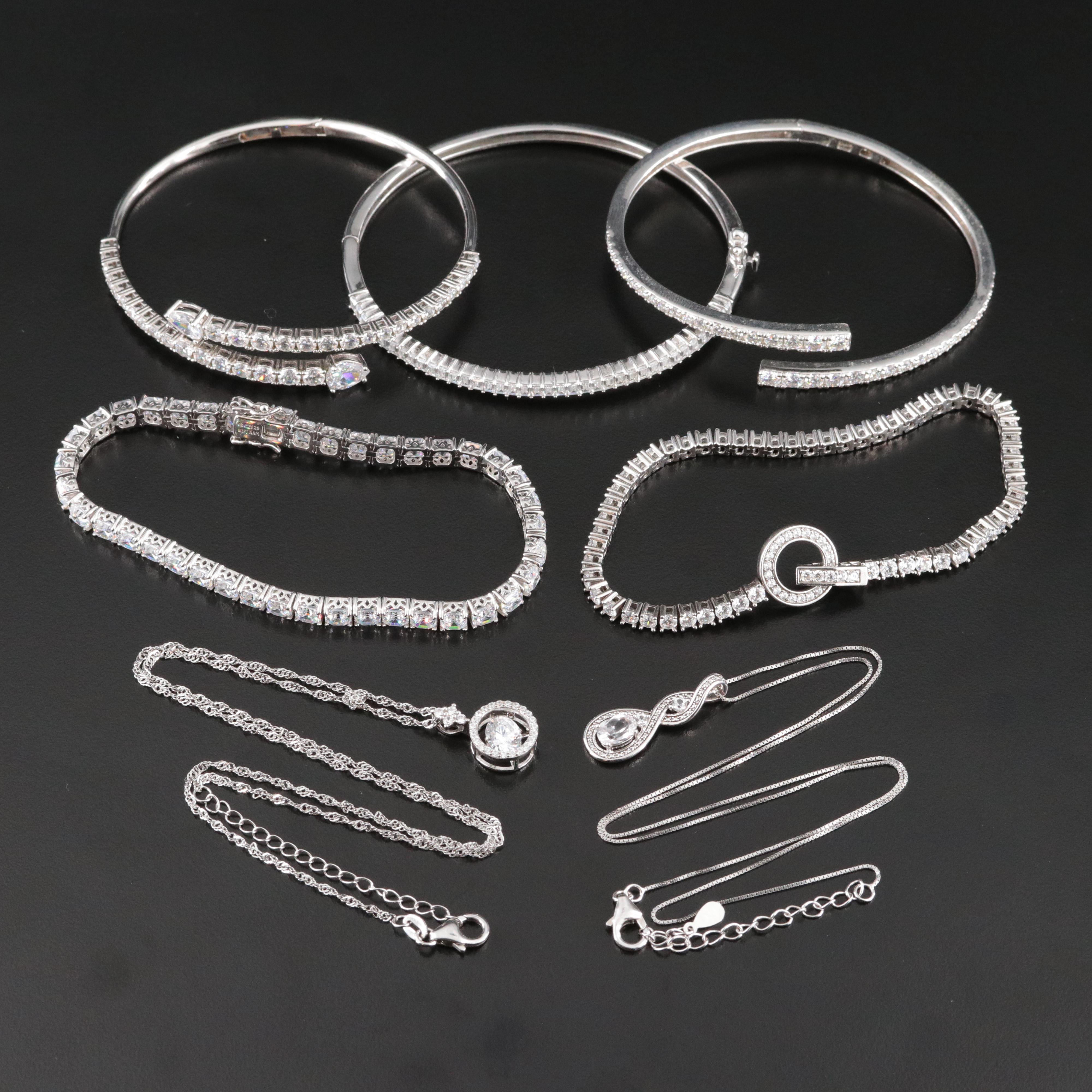 Sterling Moissanite and CZ Necklaces and Bracelets