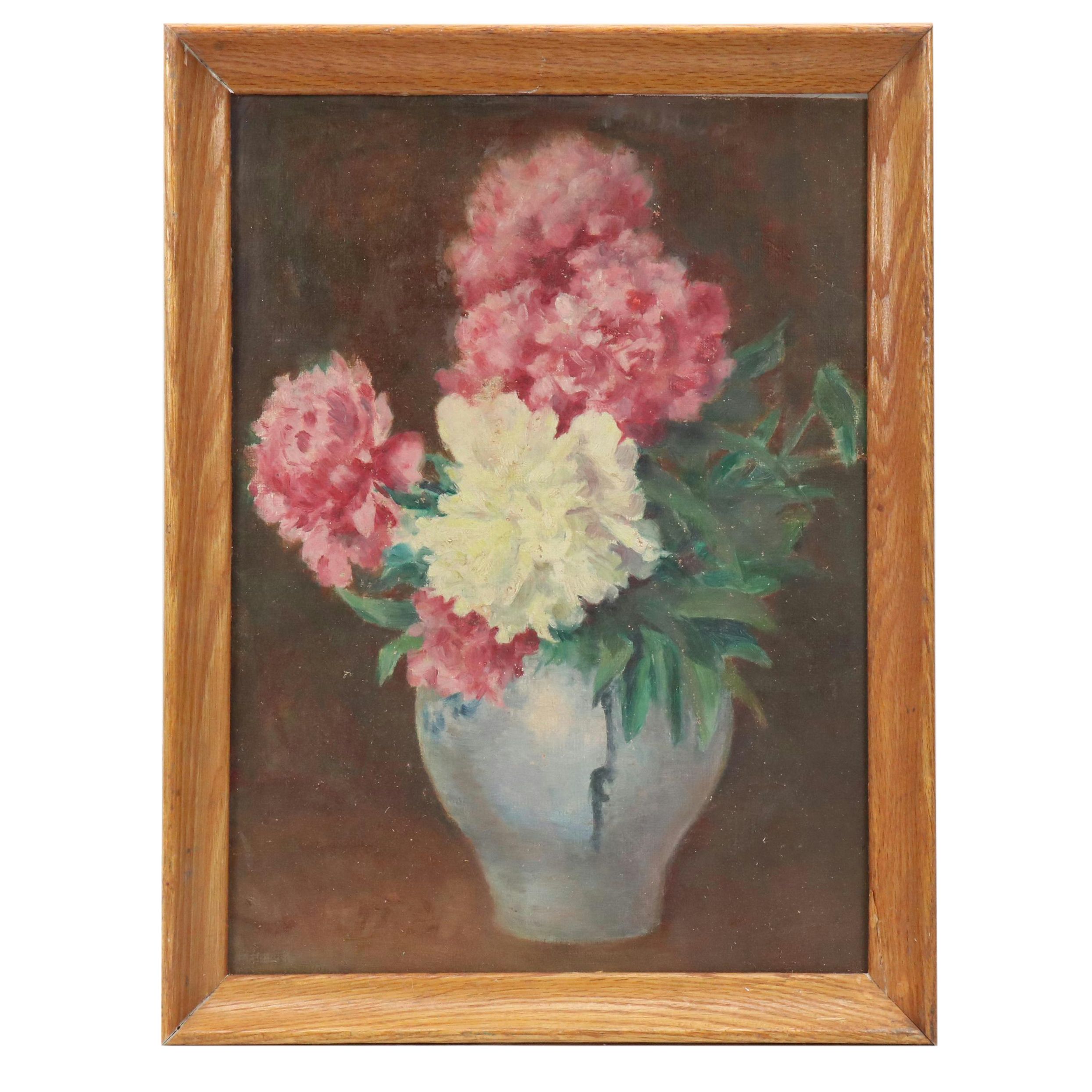 French School Still Life Oil Painting "Naive Bouquet," 20th Century