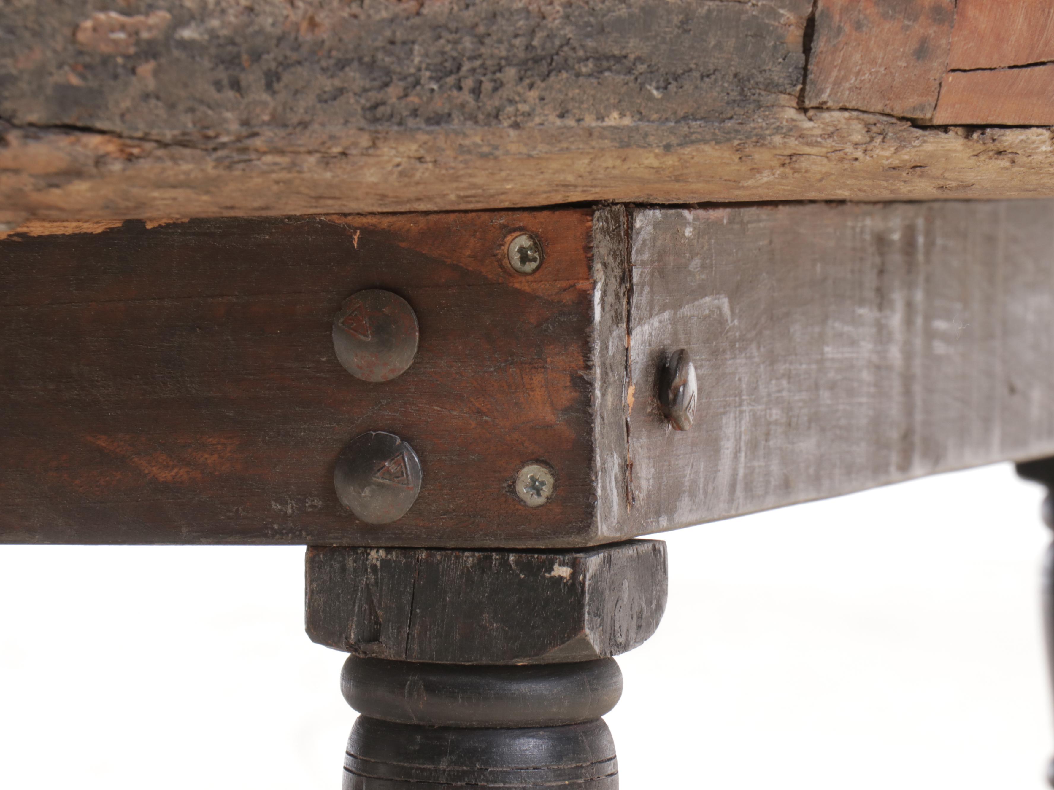 Rustic Wooden Wheel Top Coffee Table
