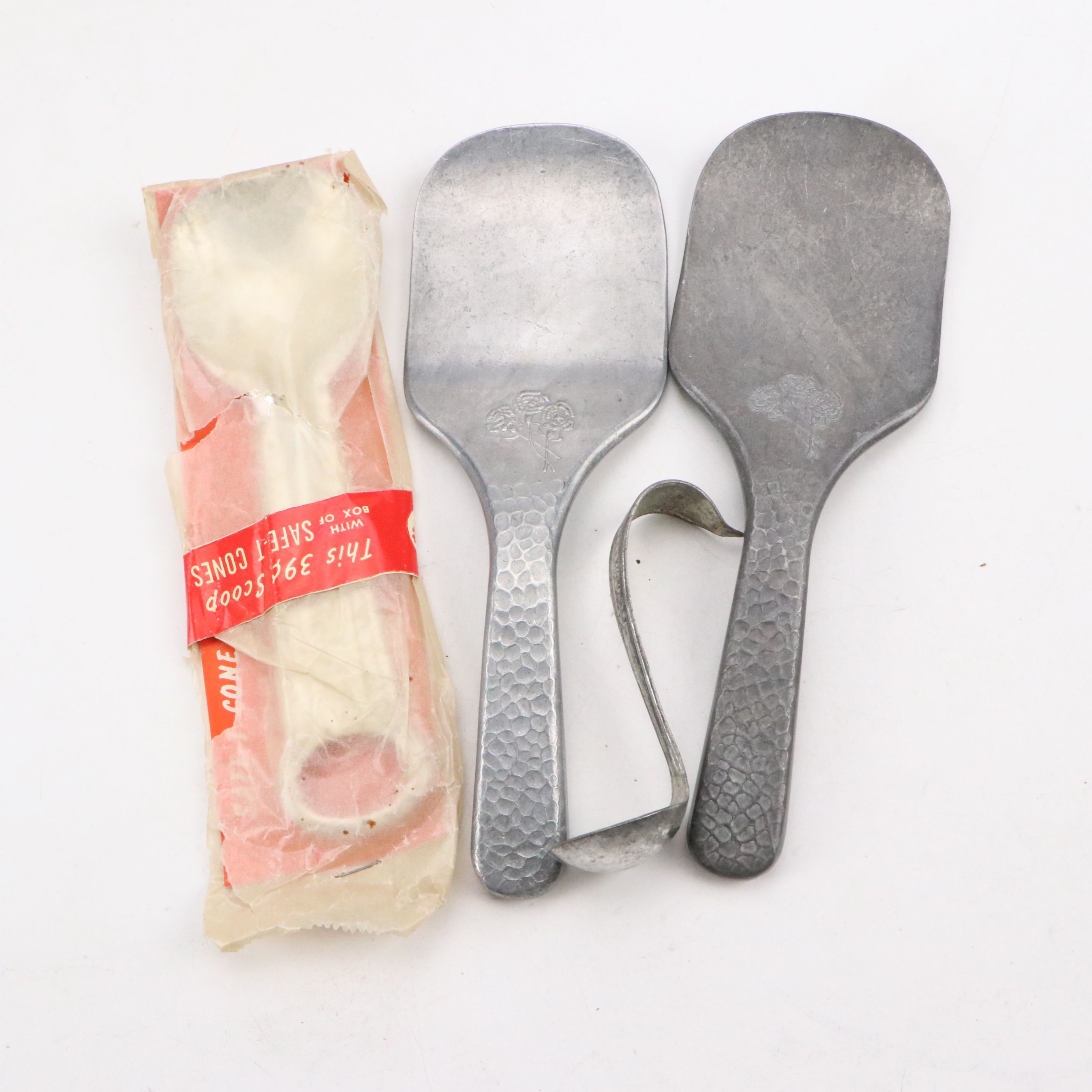 Carnation Evaporated Milk Coin Banks, Tin and Ice Cream Scoops, Mid-20th Century