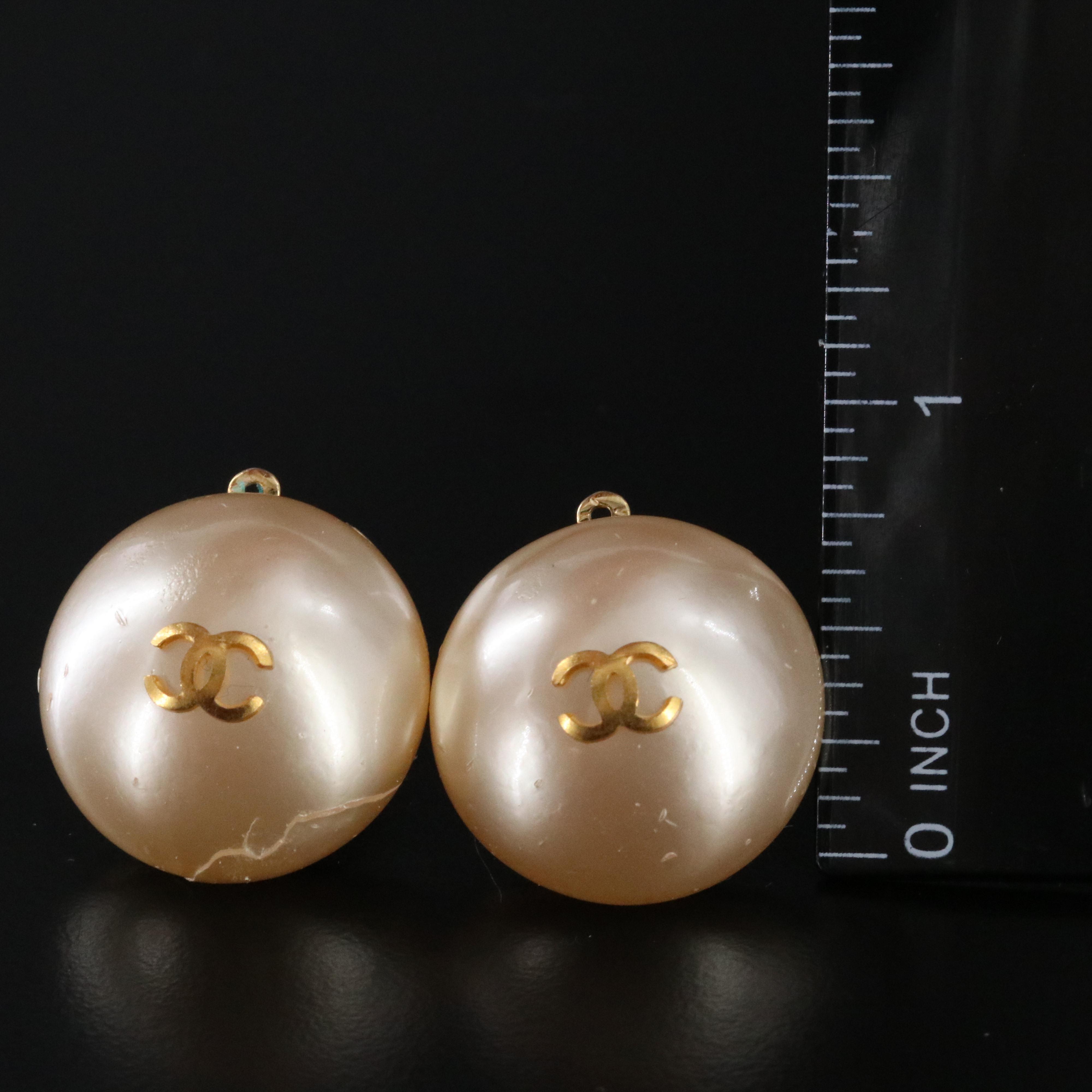 Chanel CC Faux Pearl Clip Earrings