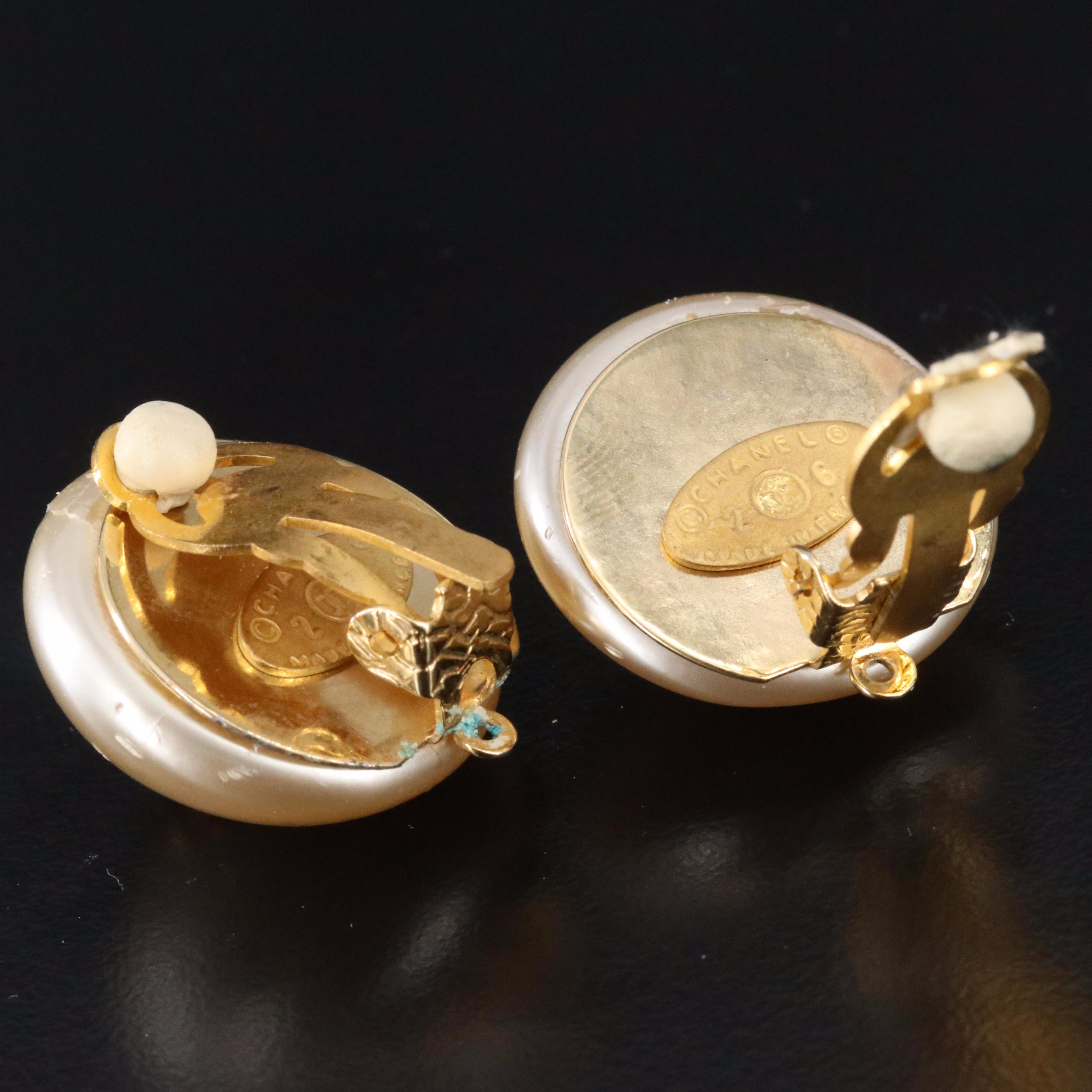 Chanel CC Faux Pearl Clip Earrings